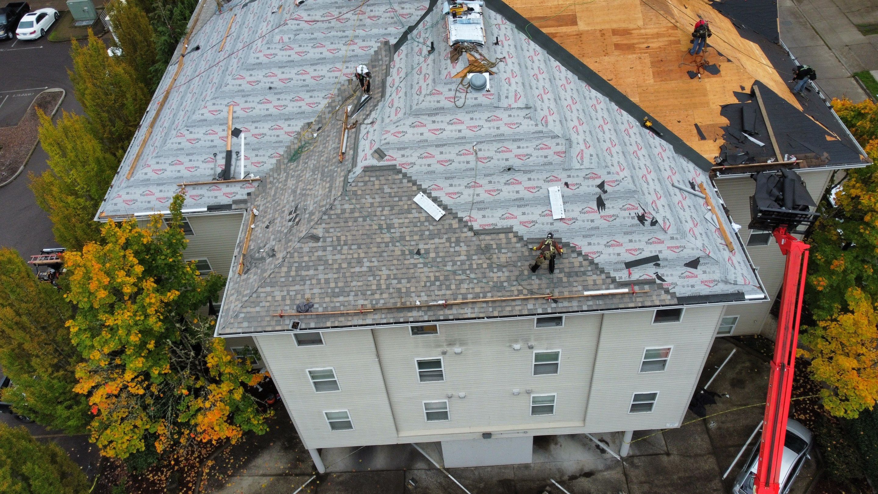 Commercial Roofing Installation using IKO Dynasty (Color: Biscayne) by Orezona Building & Roofing Company, Inc.