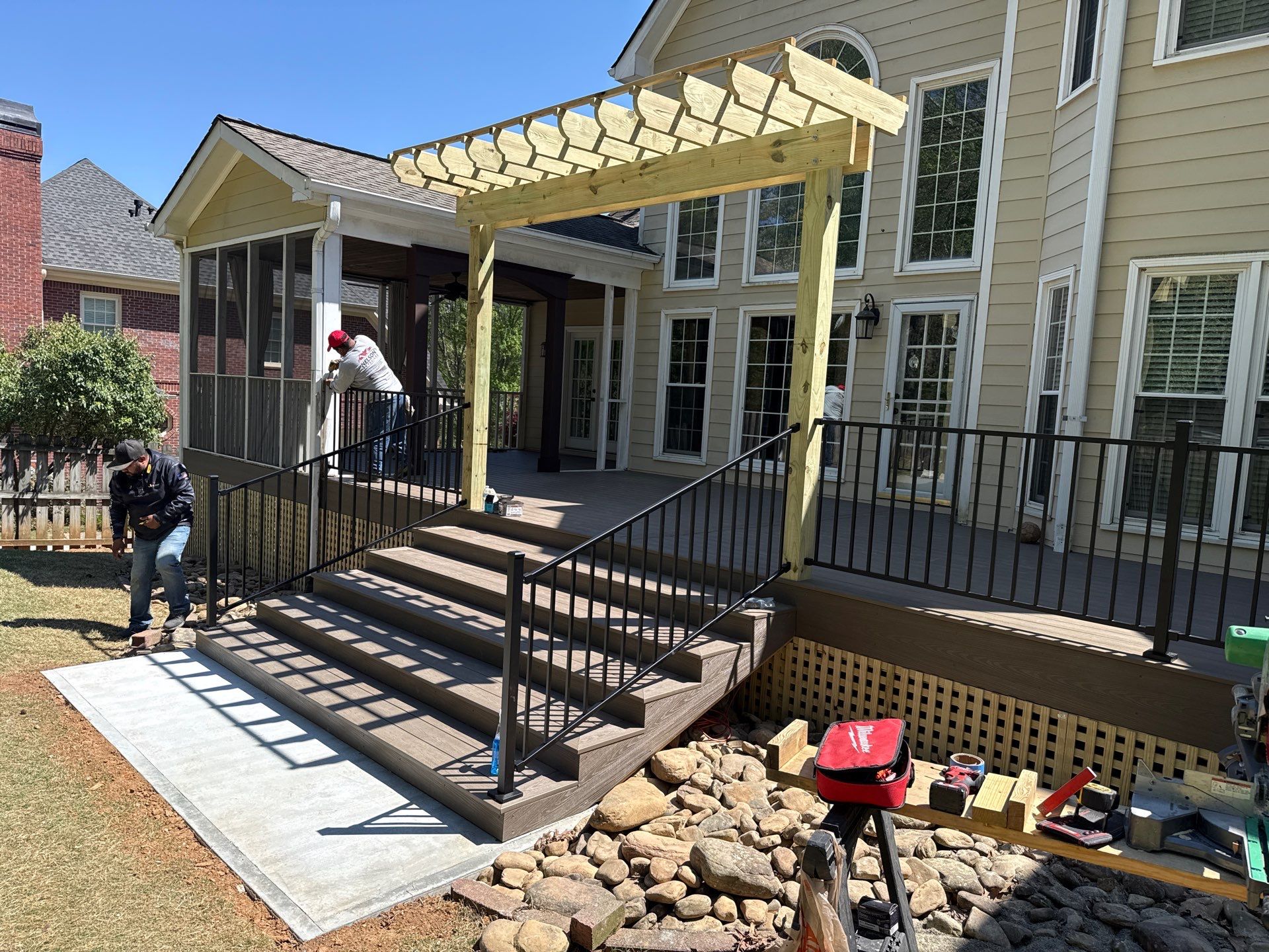 Marietta, GA Deck Replacement using Deckorators Venture Series Decking and Trex Steel Railing by Nelson Exteriors 