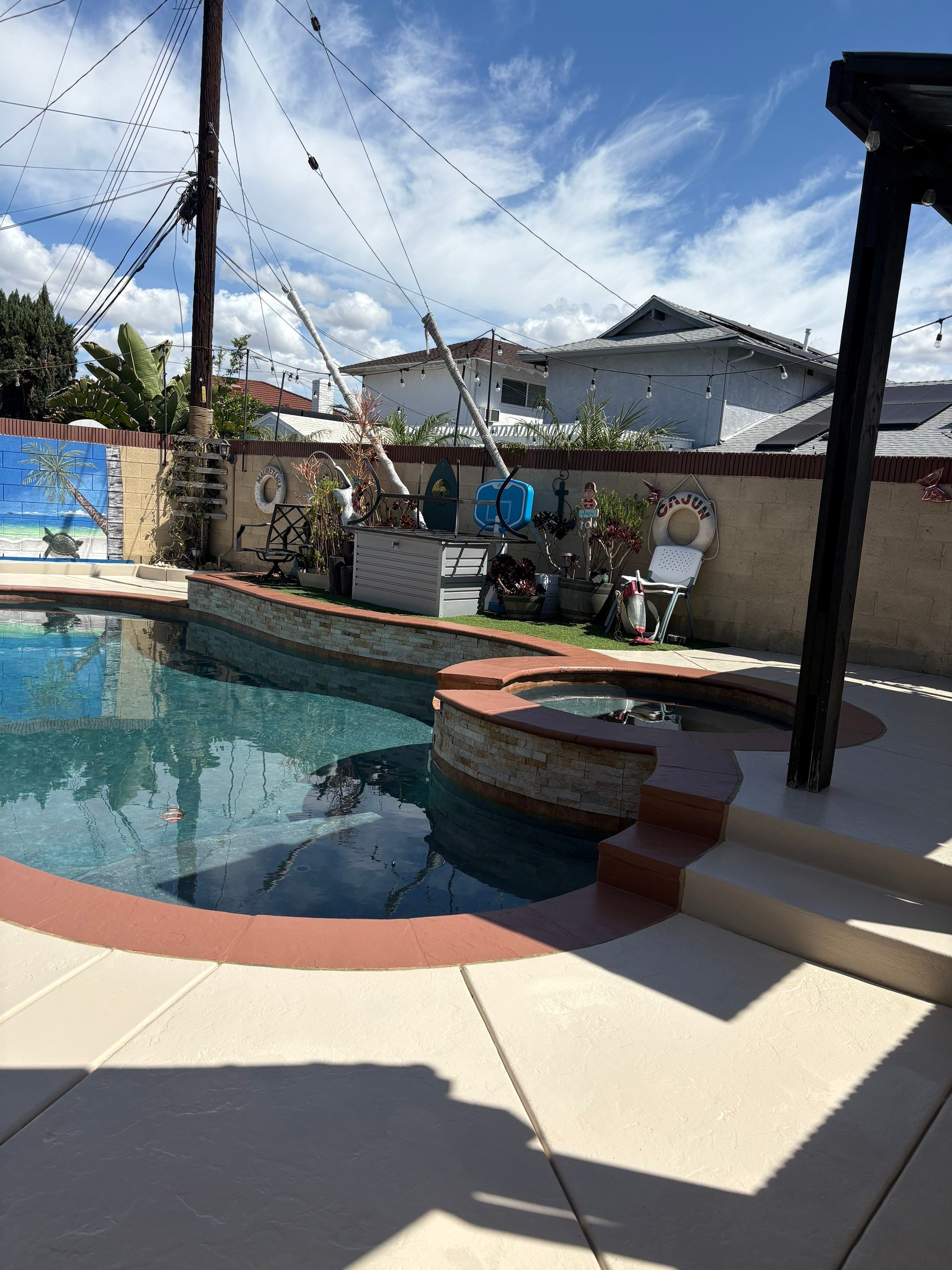 Sandblast & Staining Pool Deck In by La Power Washing Inc