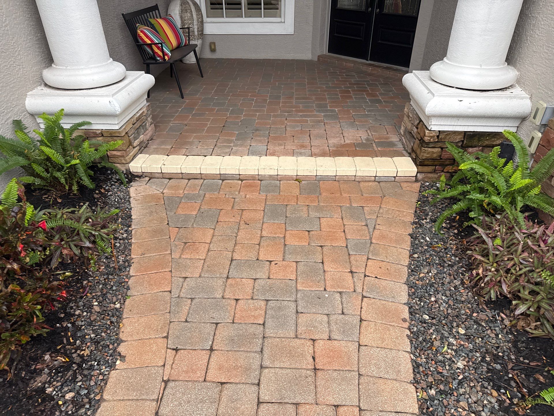 Oil & Tar Removal from Paver Driveway & Entryway by Sunshine AquaWash