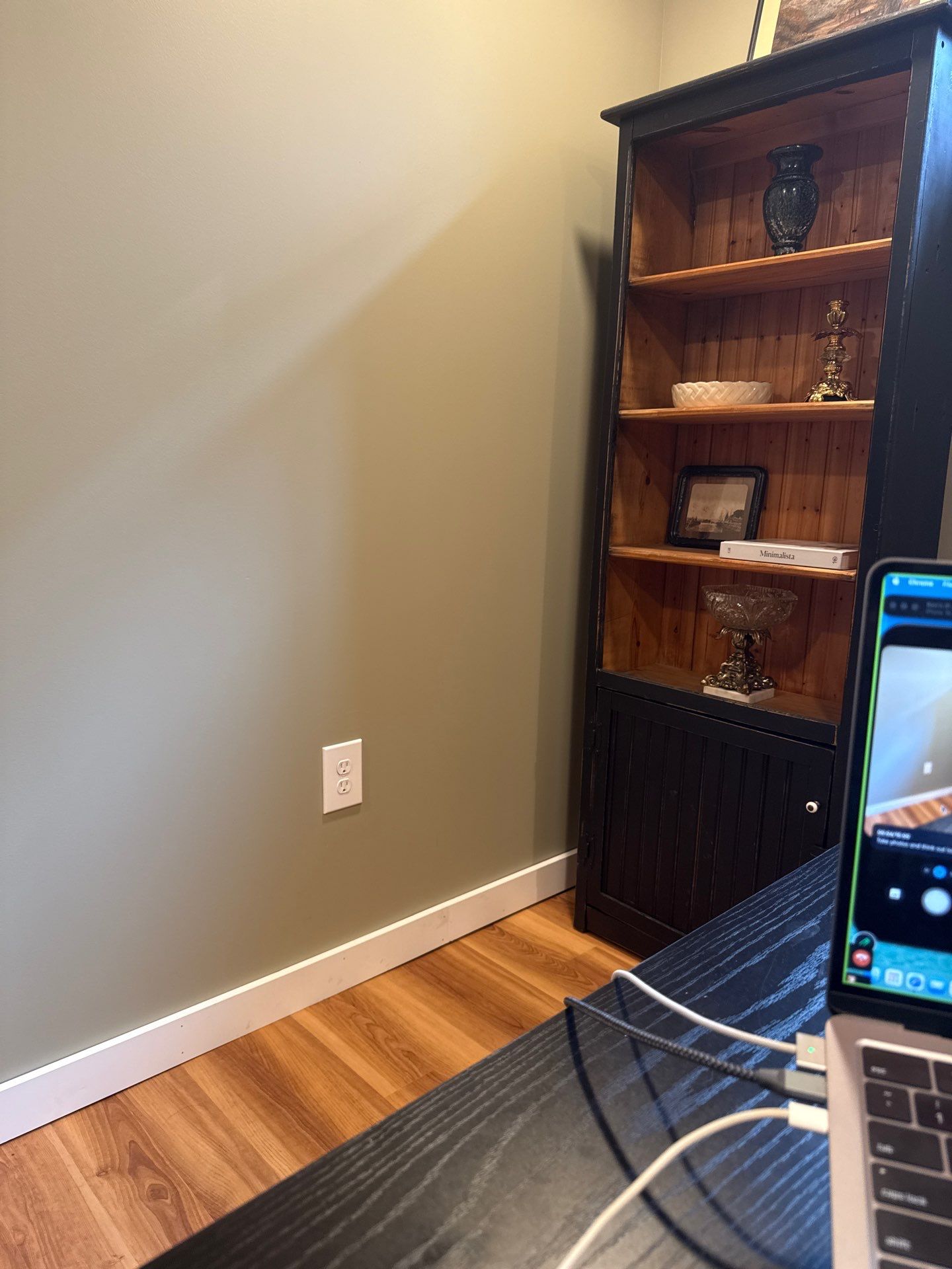 Lincoln Basement Office Renovation with Sage Green Walls and Laminate Flooring by CompanyCam Sales Demo