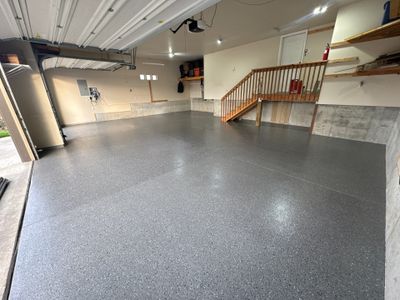 Custom Gray Speckled Polyaspartic Garage Floor Coating in Cheney
