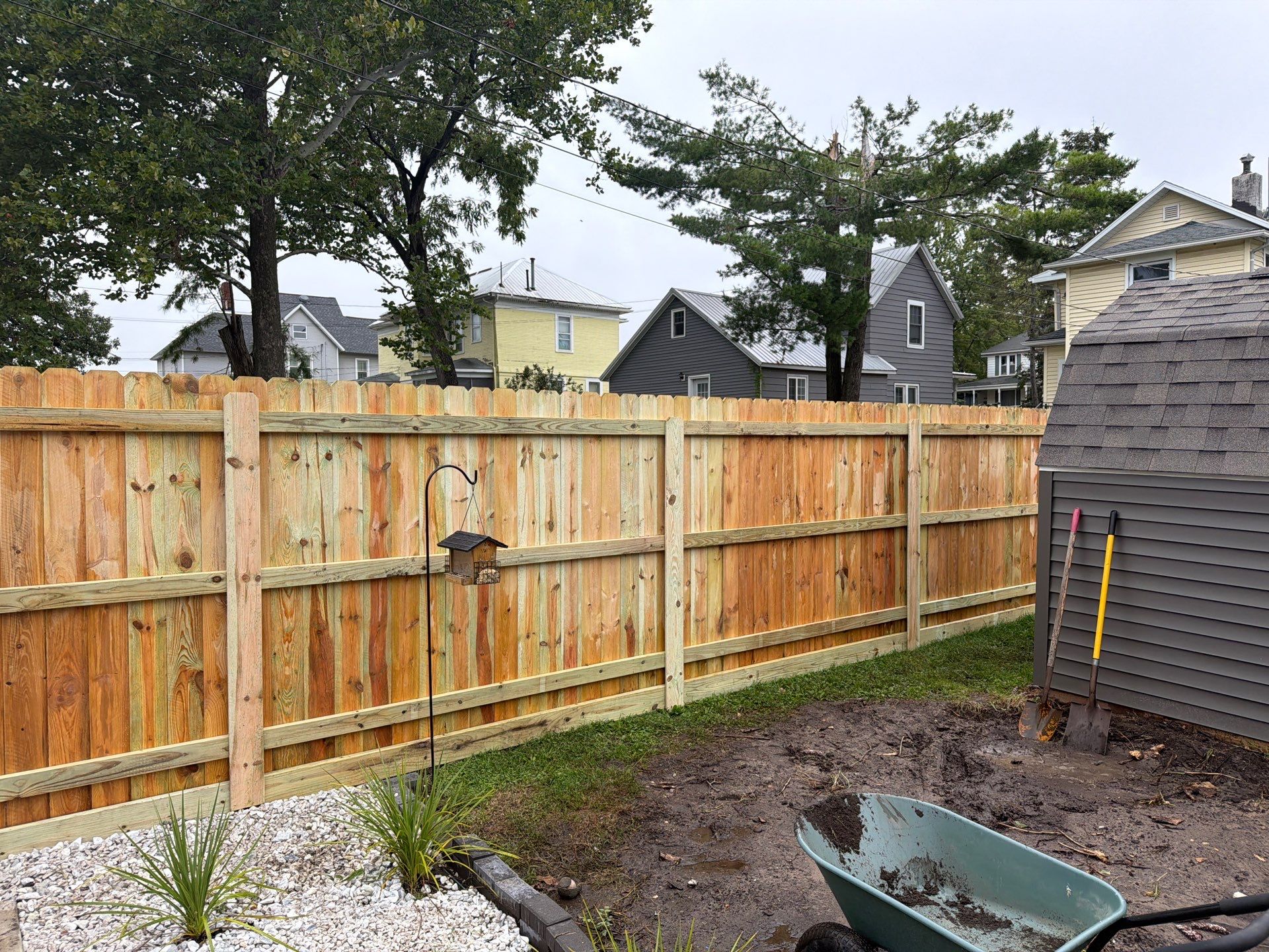 Custom Wood Privacy Fence and Black Chain Link Gate in Independence by Perfect Picket Fence and Stain