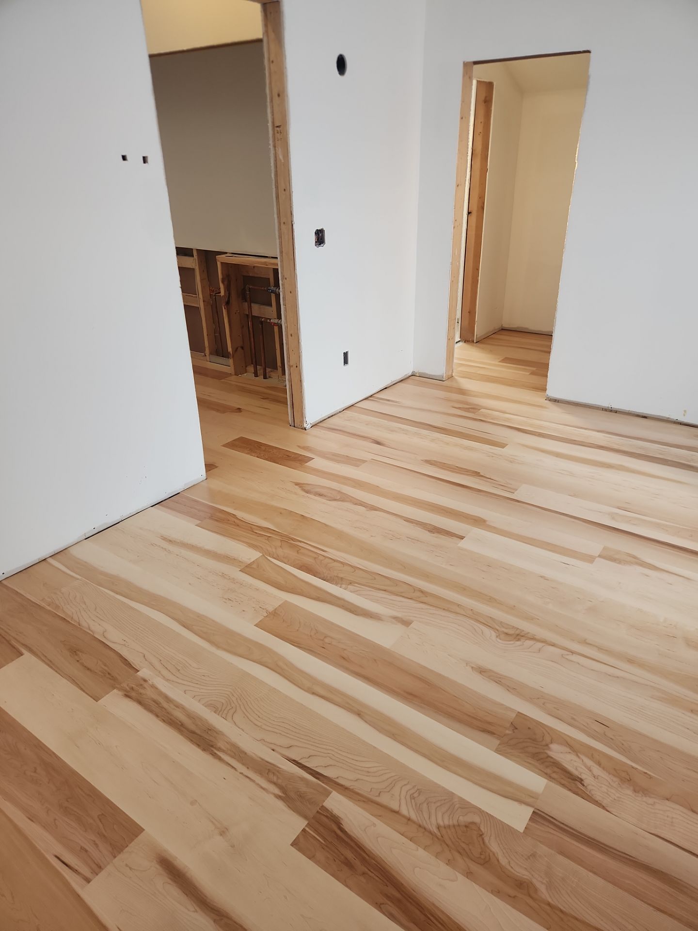 Full glue down Installation over radiant heat 7" Maple character grade by Ann Arbor Hardwoods 