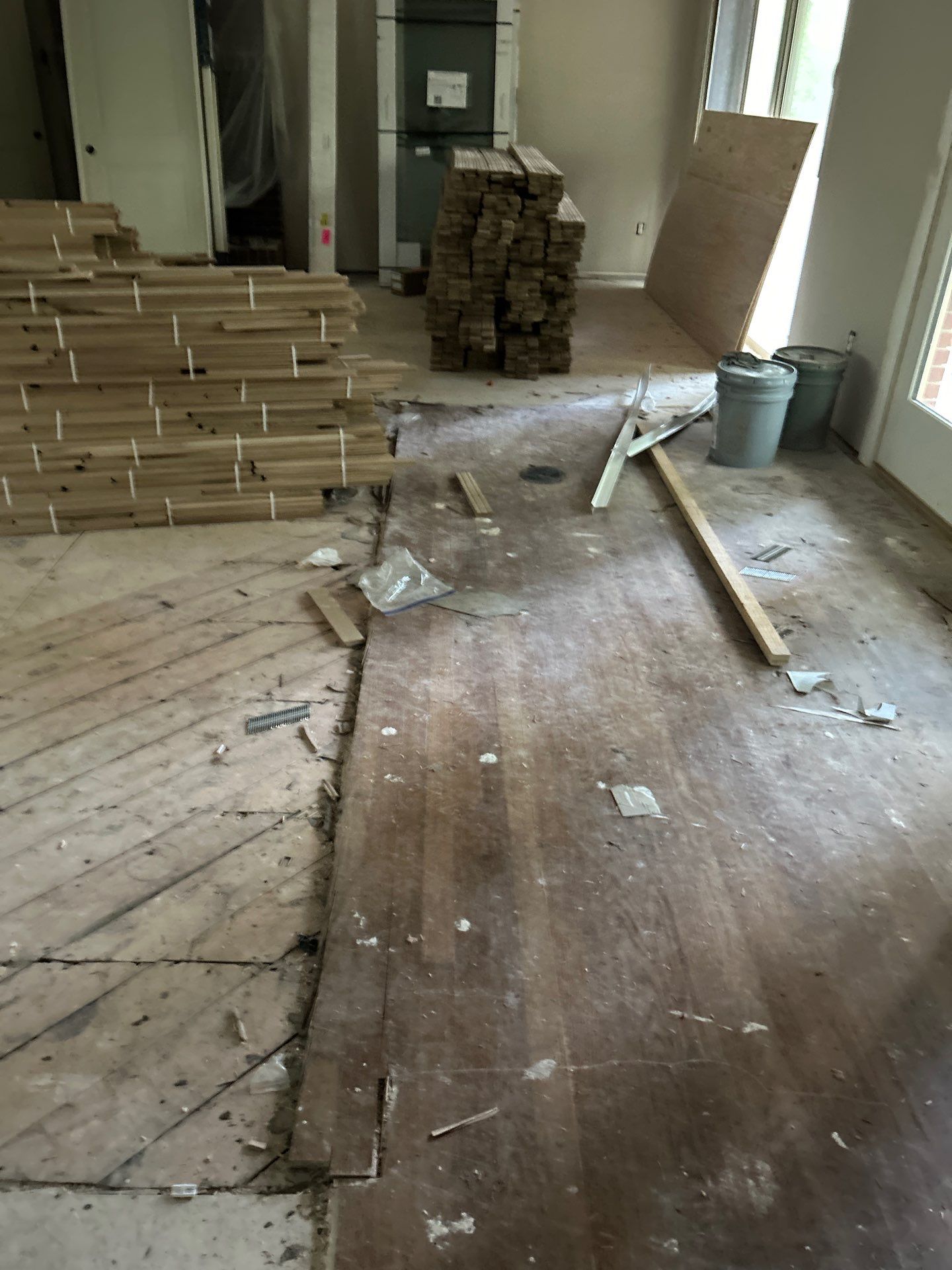 Remodel with existing and new white oak by Footprints Floors of East Atlanta