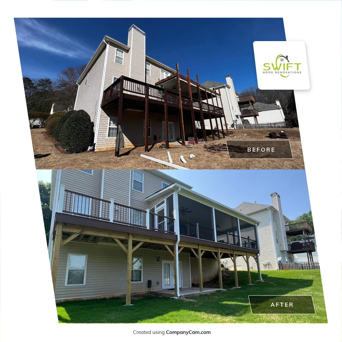 Elevated Screened-In Porch and Deck Construction in Mableton by Swift Home Renovations