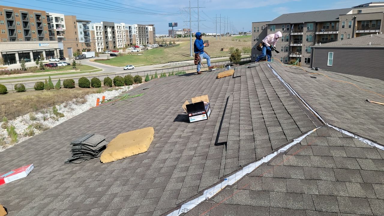 Apartment Roofing Installation using GAF HDZ Shingles, GAF TPO and Pavers in Lewisville, TX by Roof Experts