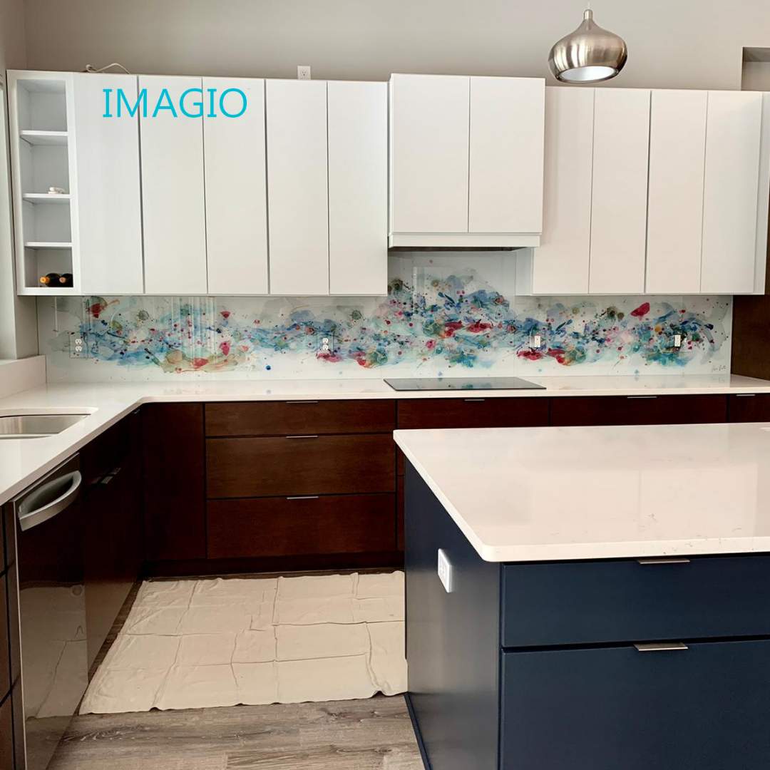 Kitchen Remodel using IMAGIO Solid Glass Backsplash by Rocco Pisto by IMAGIO