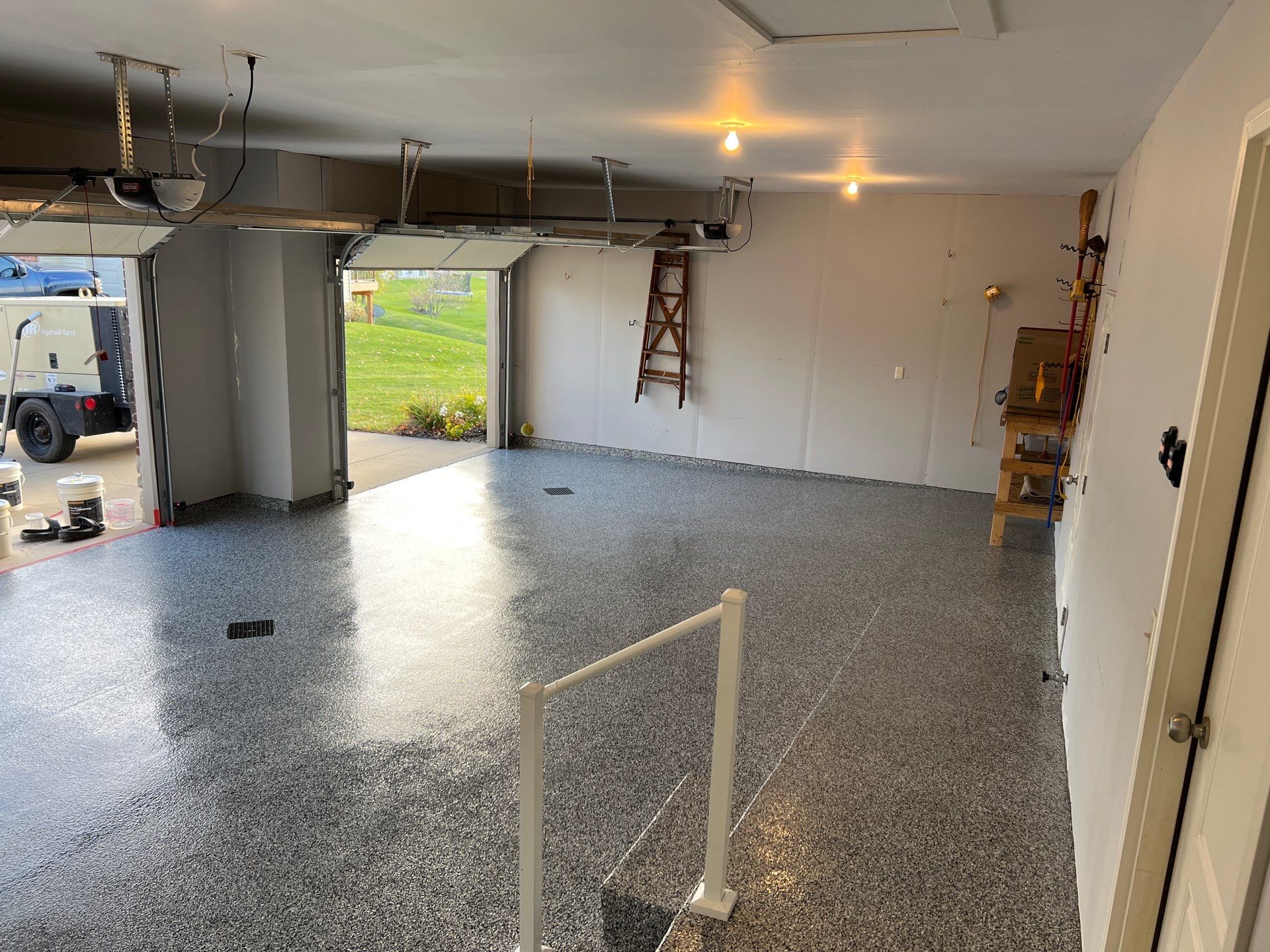 Custom Grey Speckled Epoxy Floor Installation in Grand Rapids by Gordon Painting