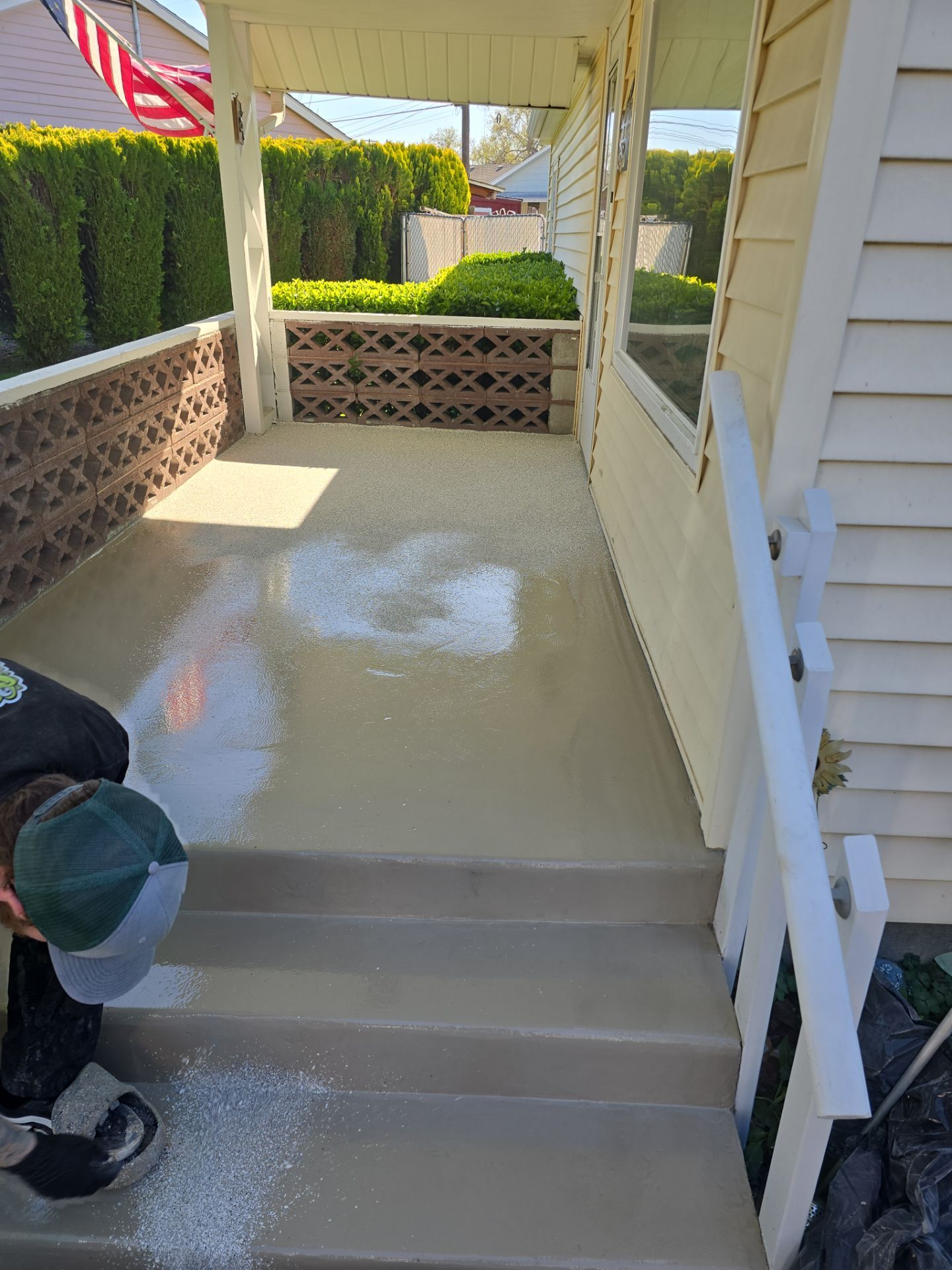 Limestone Hybrid Concrete Porch and Step Transformation in Richland by Croc Coatings, LLC