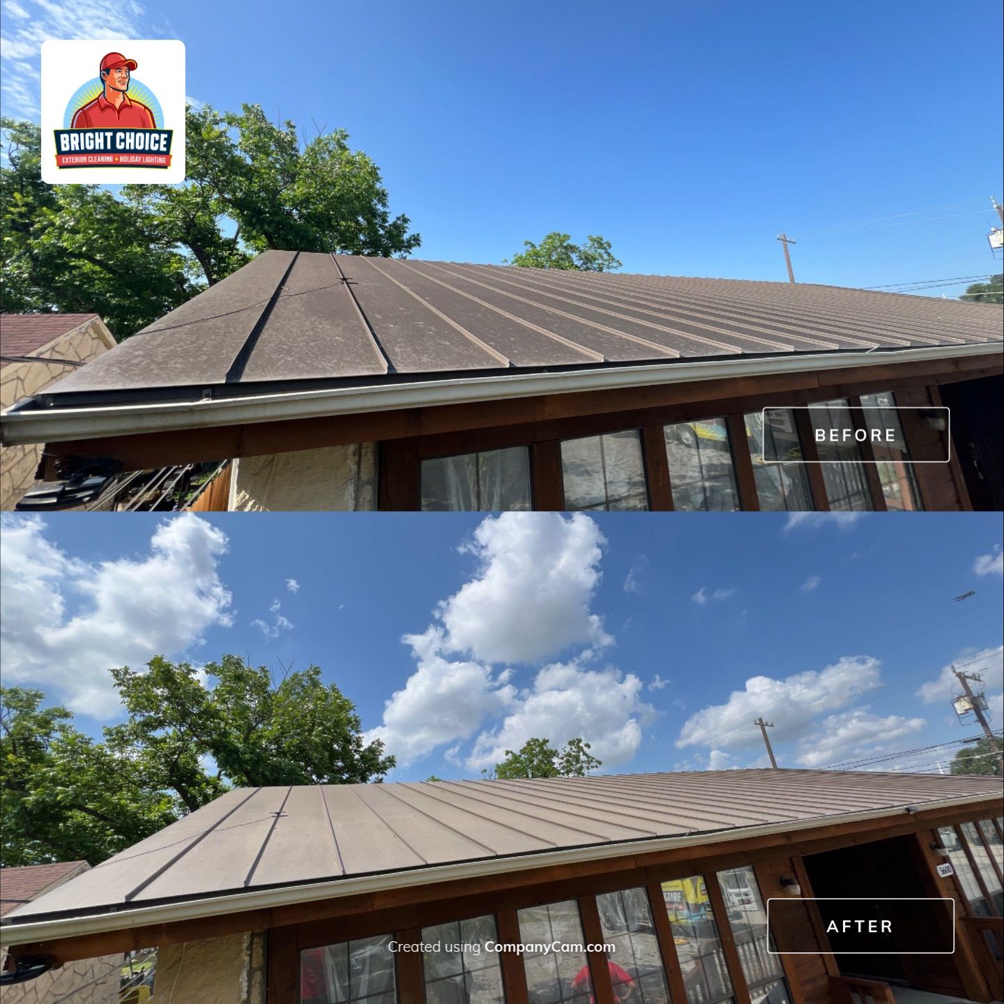 Metal Roof Wash Project in San Antonio by Bright Choice