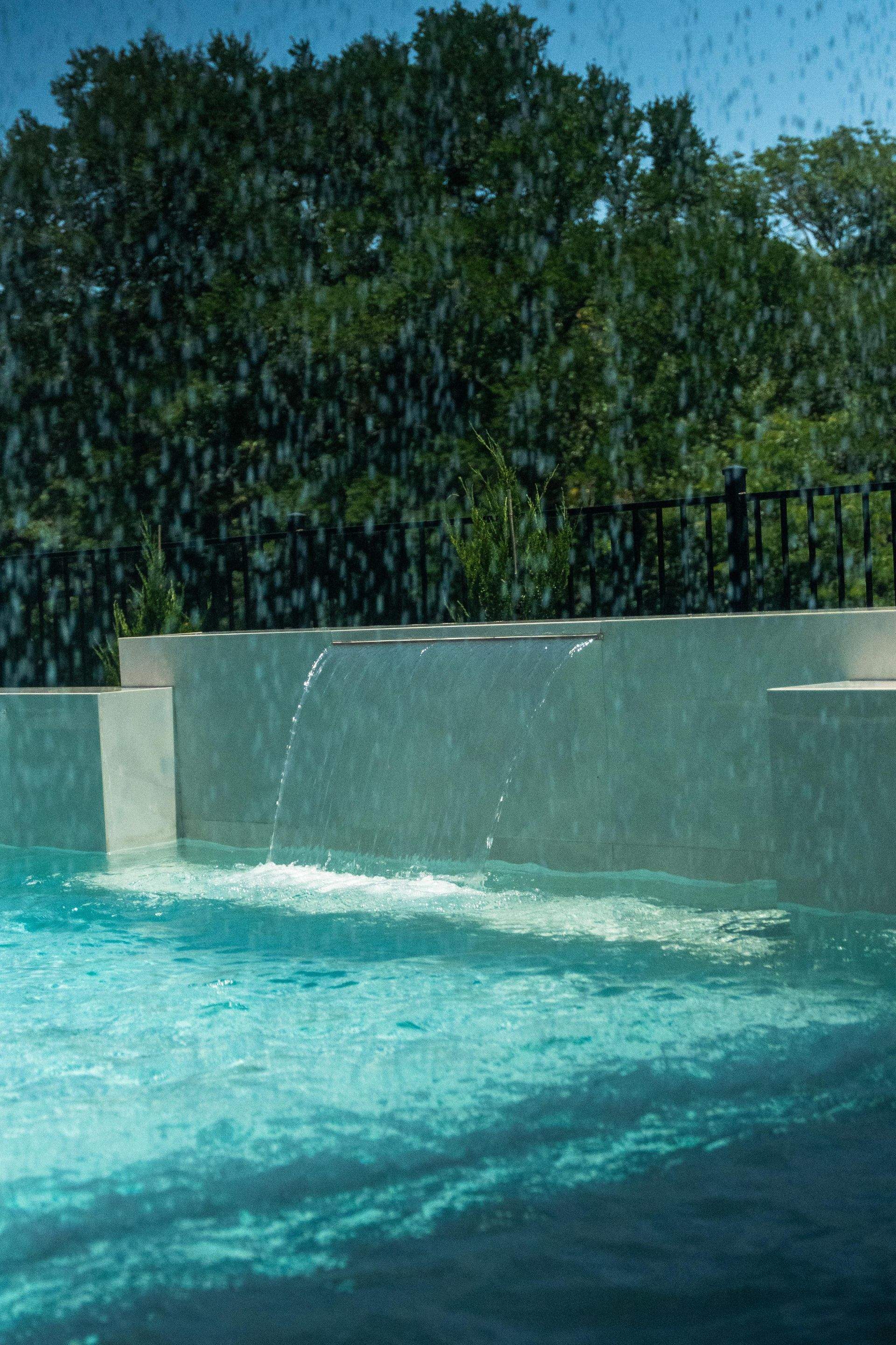 Large Pool and Spa with Rain Descent by Pinnacle Pools and Spas - DFW