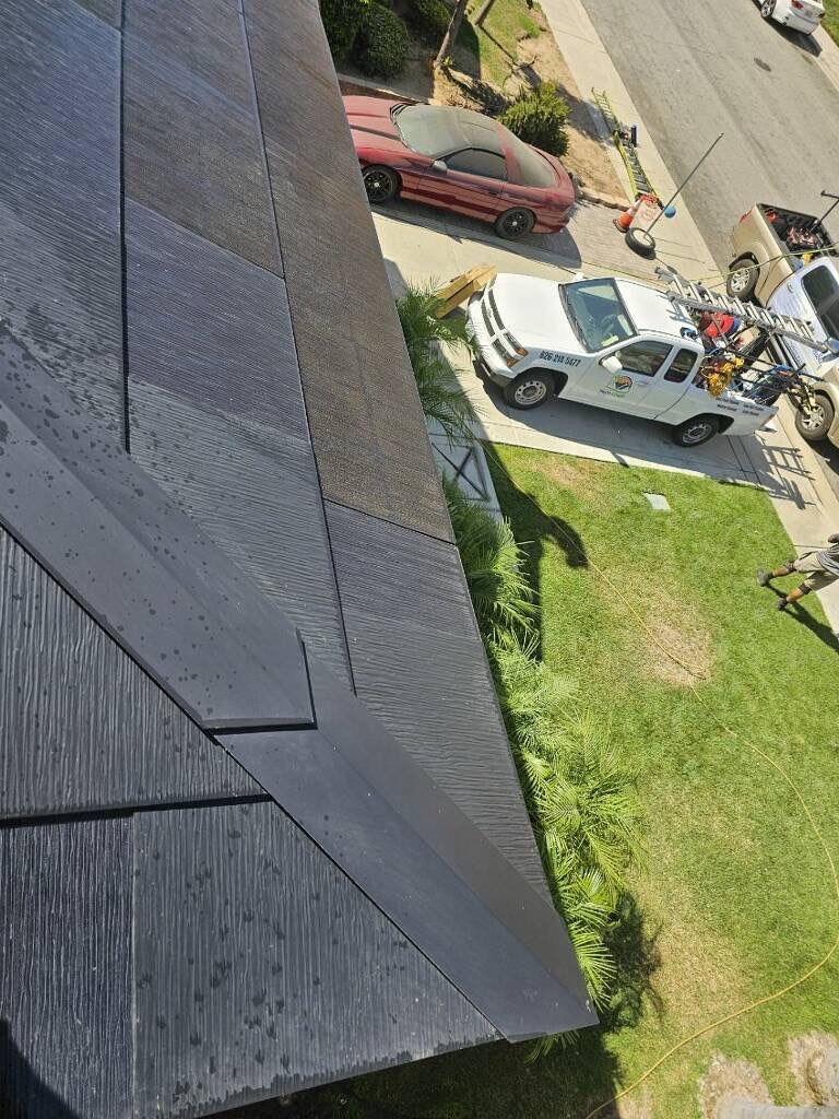 Tesla Roof Cleaning in Fontana California by Palm Coast Solar Cleaning