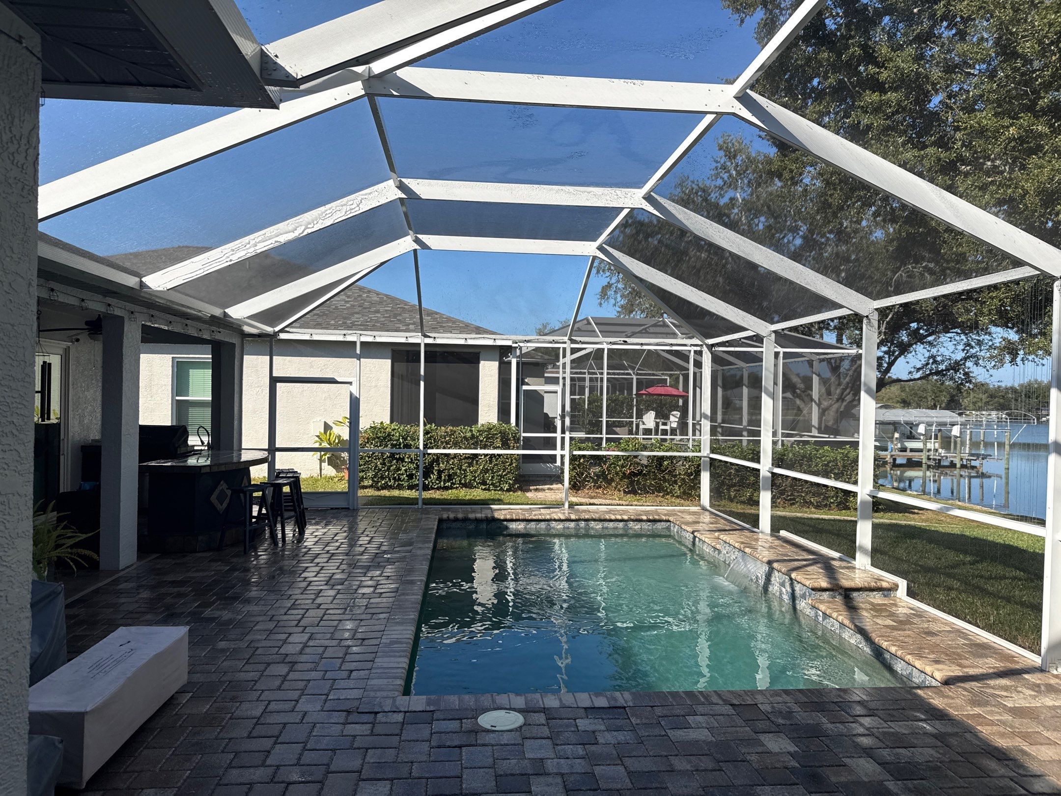 Paver Pool Deck Cleaning & Pool Cage Cleaning in River Point of Manatee – Bradenton, FL by Sunshine AquaWash