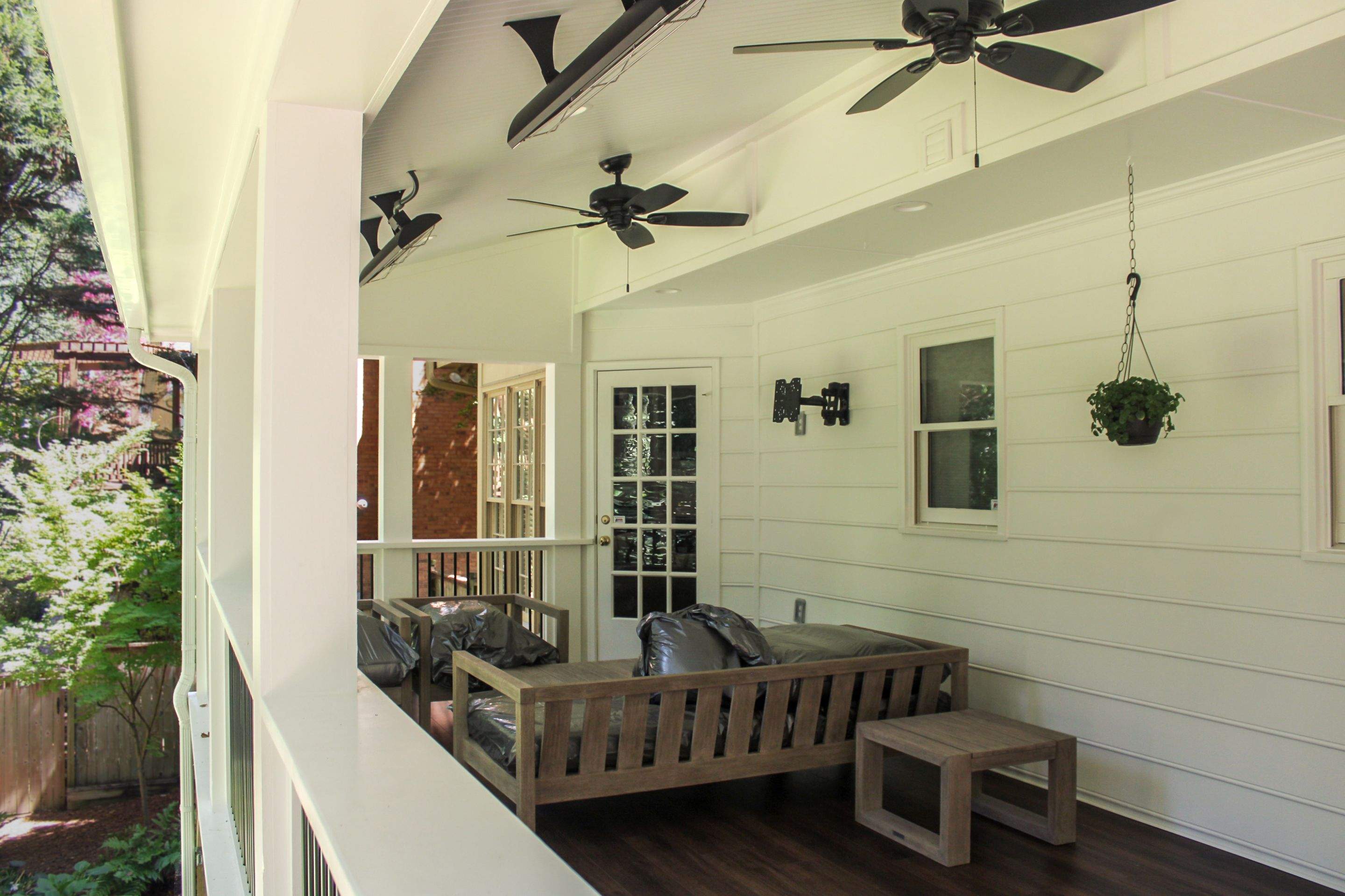 Deckorators Voyage Deck and Shed Style Covered Porch Build with Drink Rail by Nelson Exteriors 