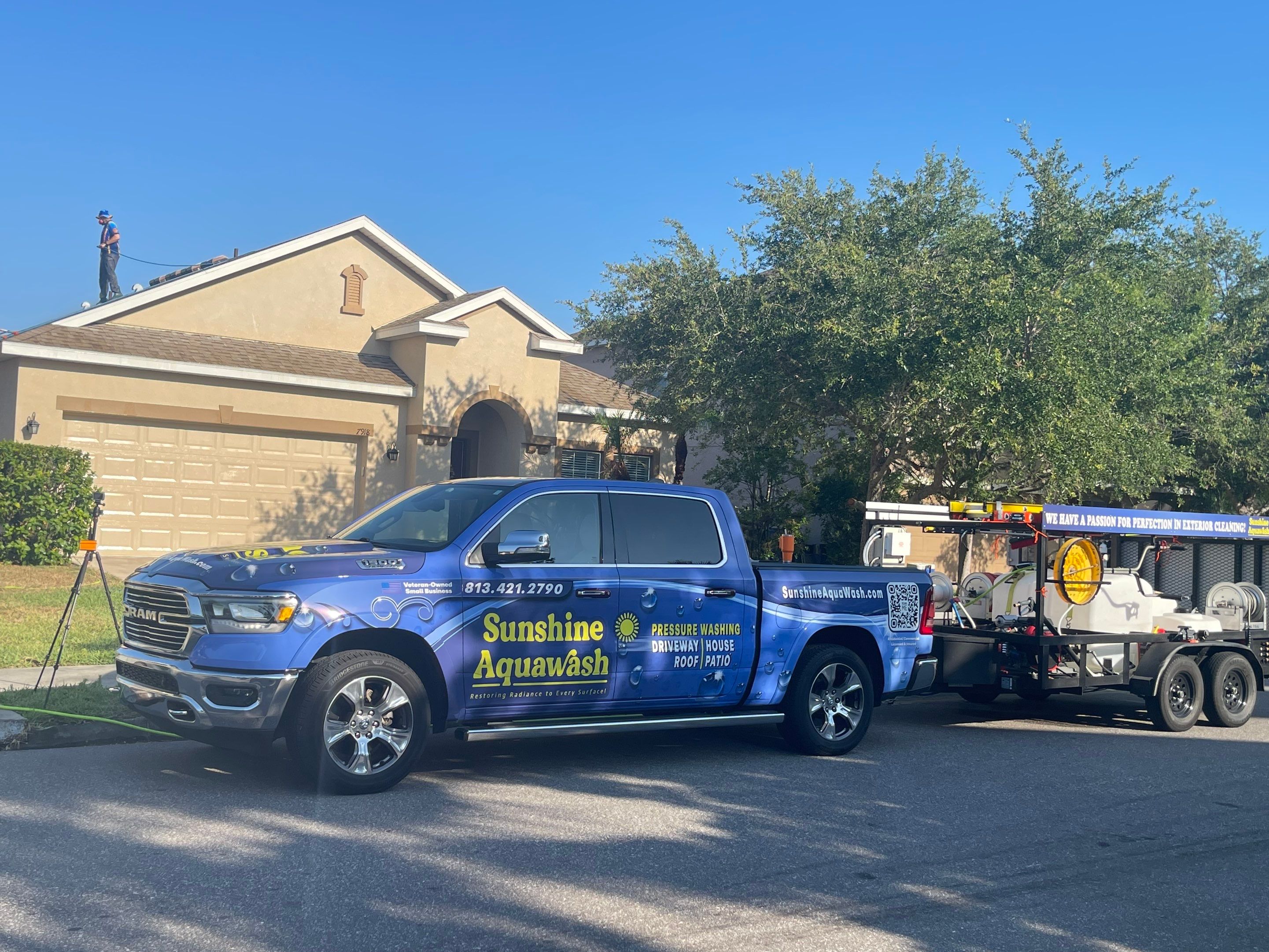 Asphalt Shingle Roof Soft Wash Cleaning & Concrete Pressure Washing in CopperStone Community, Parrish, FL by Sunshine AquaWash