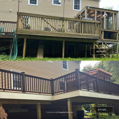 Deck and Screened in room replacement with Trex Saddle and vintage lantern railings