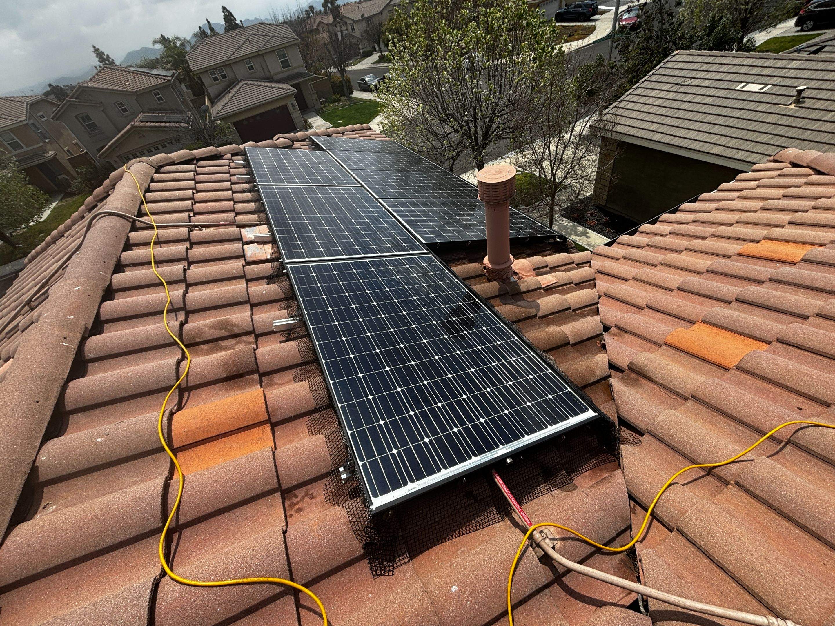 Completed Solar Panel Bird Proofing Project in Fontana Ca by Palm Coast Solar Cleaning