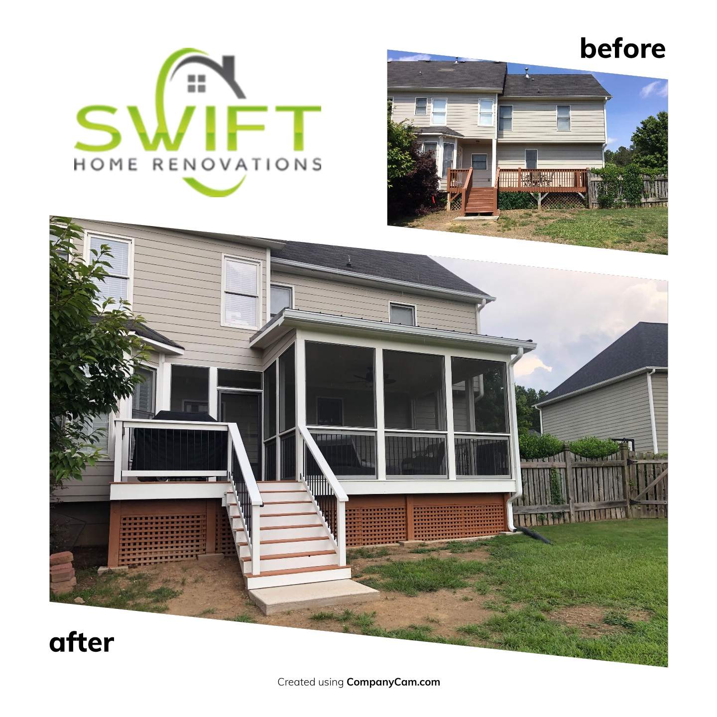 Screened-In Porch and Elevated Deck Construction in Acworth by Swift Home Renovations 