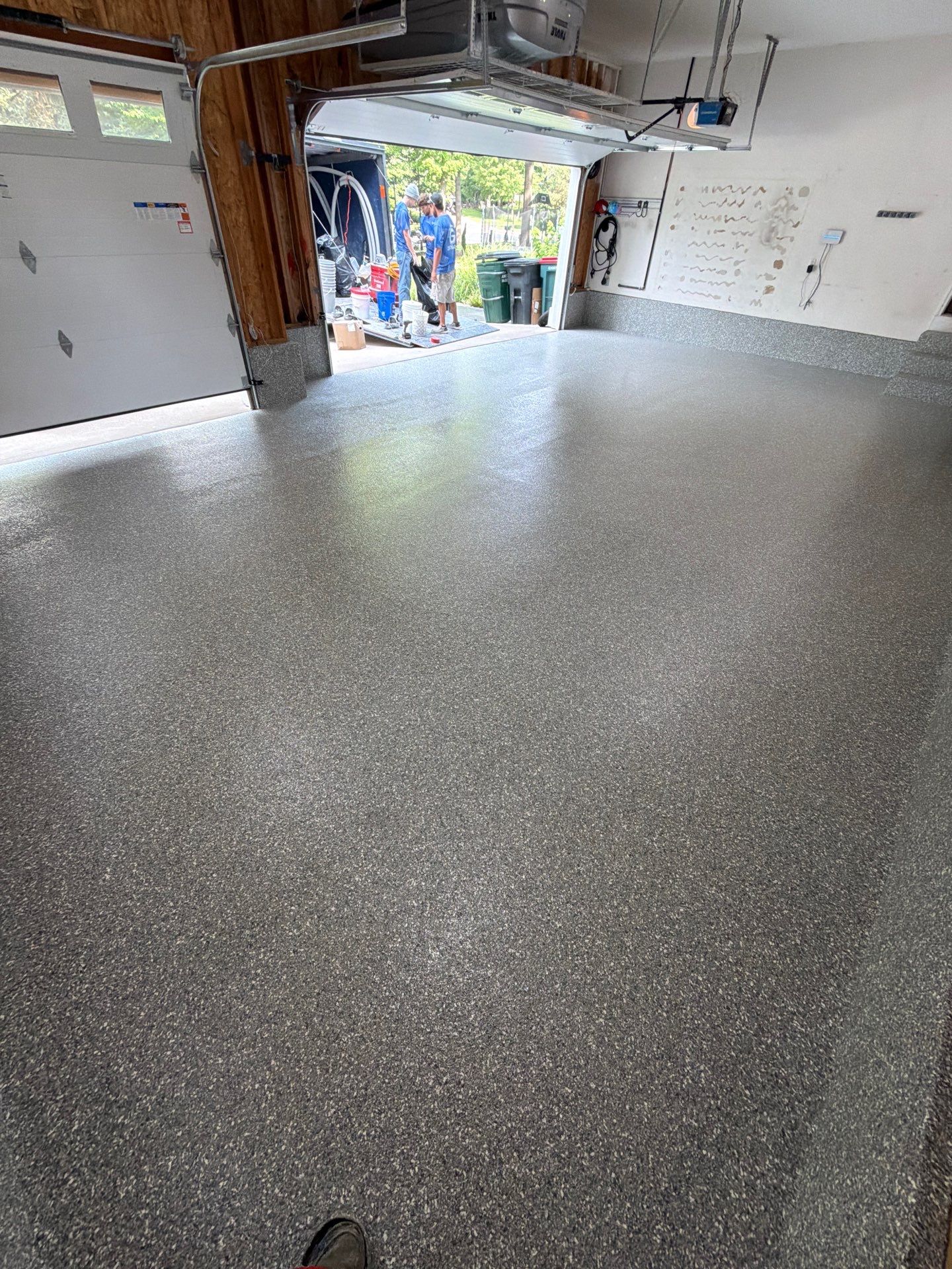 Custom Grey Flake Epoxy Garage Floor and Step Coating in Norton Shores by Gordon Painting