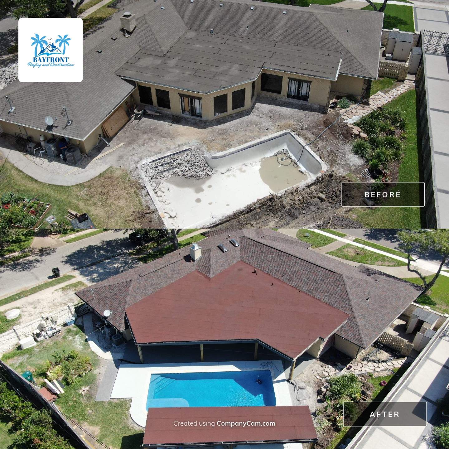 Beautiful pool side build by Bayfront Roofing and Construction