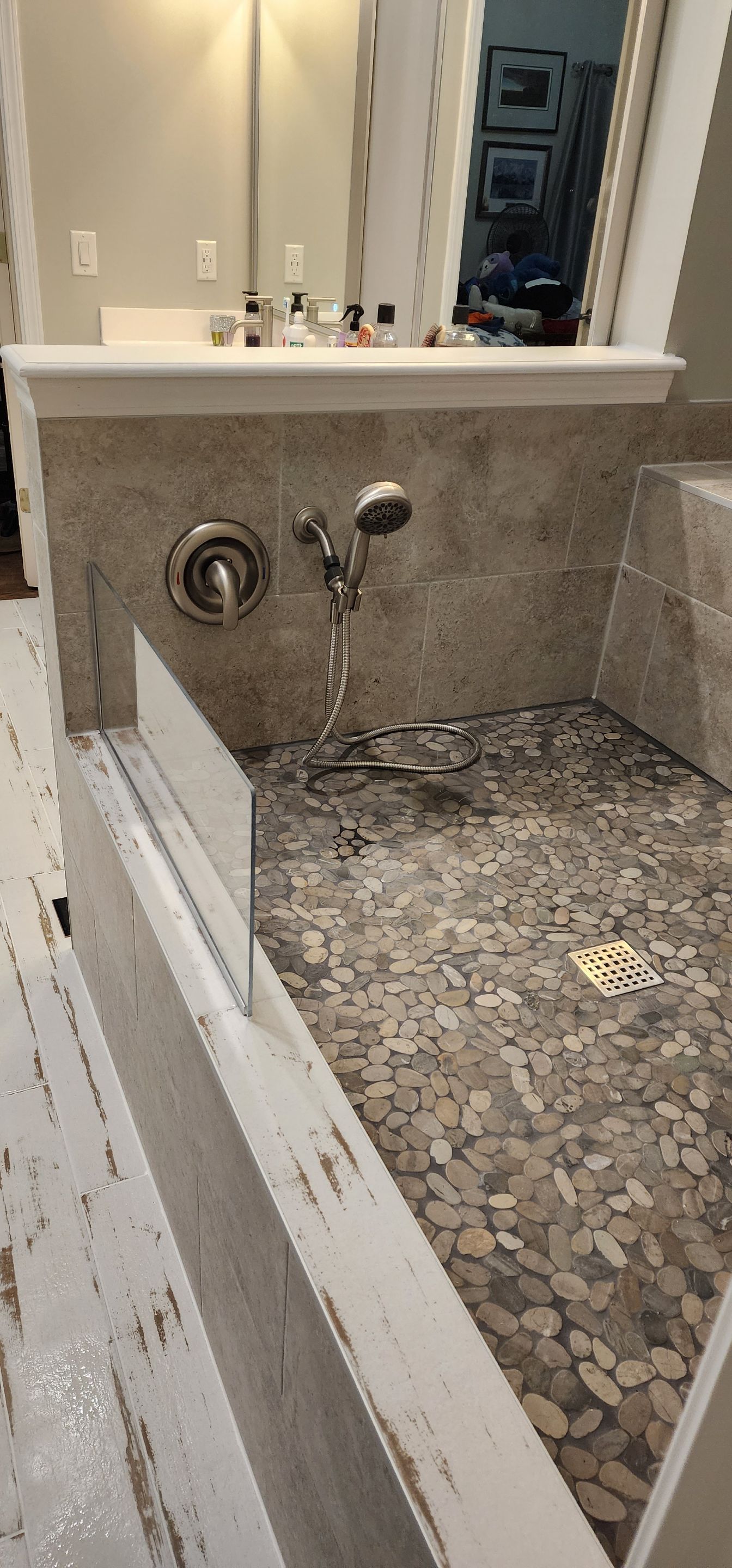 Full bathroom with giant shower AND doggy shower by The Shower Company
