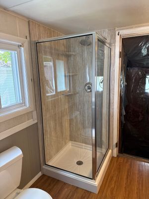 Traverse City Corner Shower Replacement With Textured Wall Panels