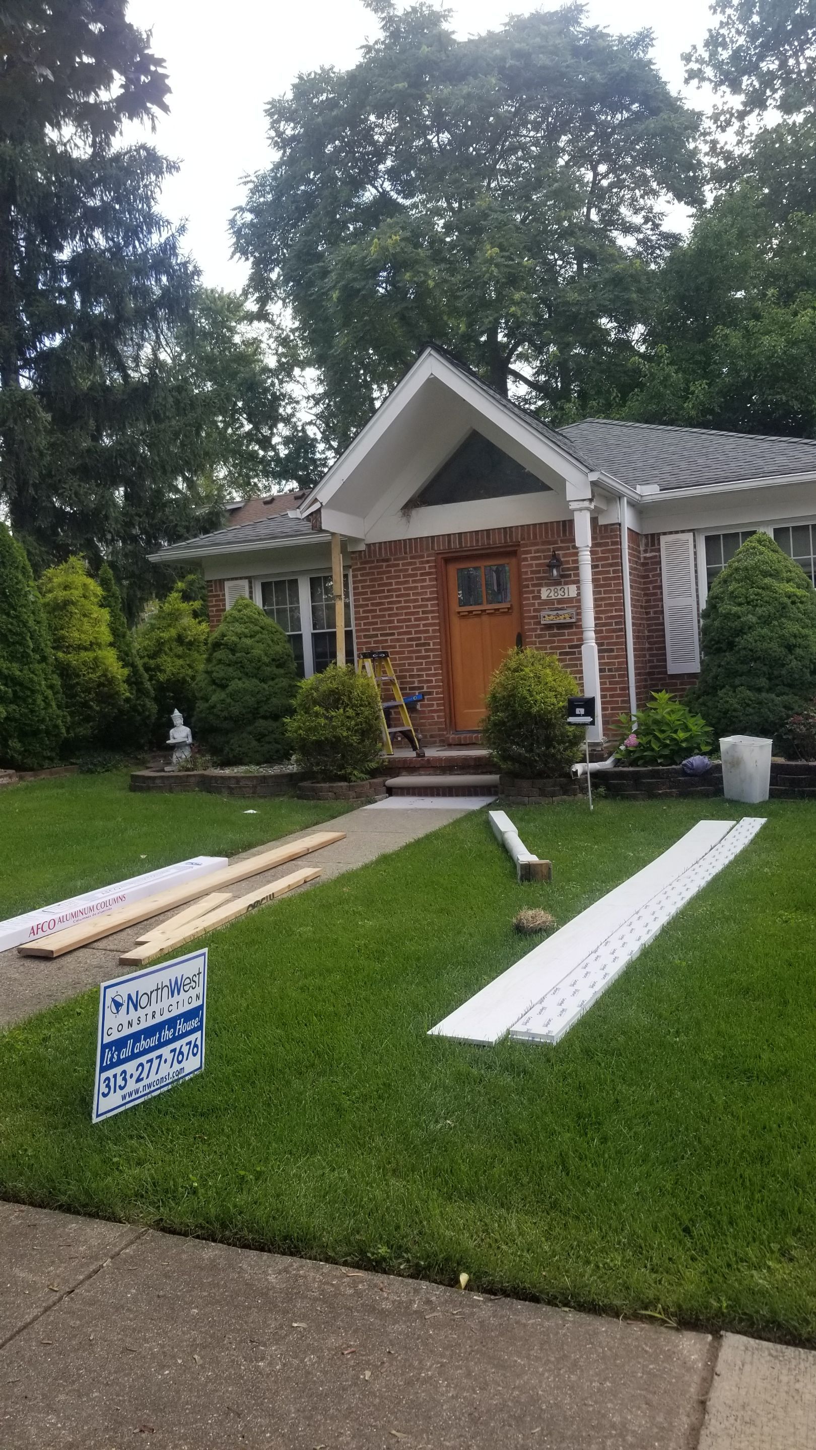 Replace old columns new carpentry repair door masonry limestone steps in Dearborn, MI by Northwest Construction 