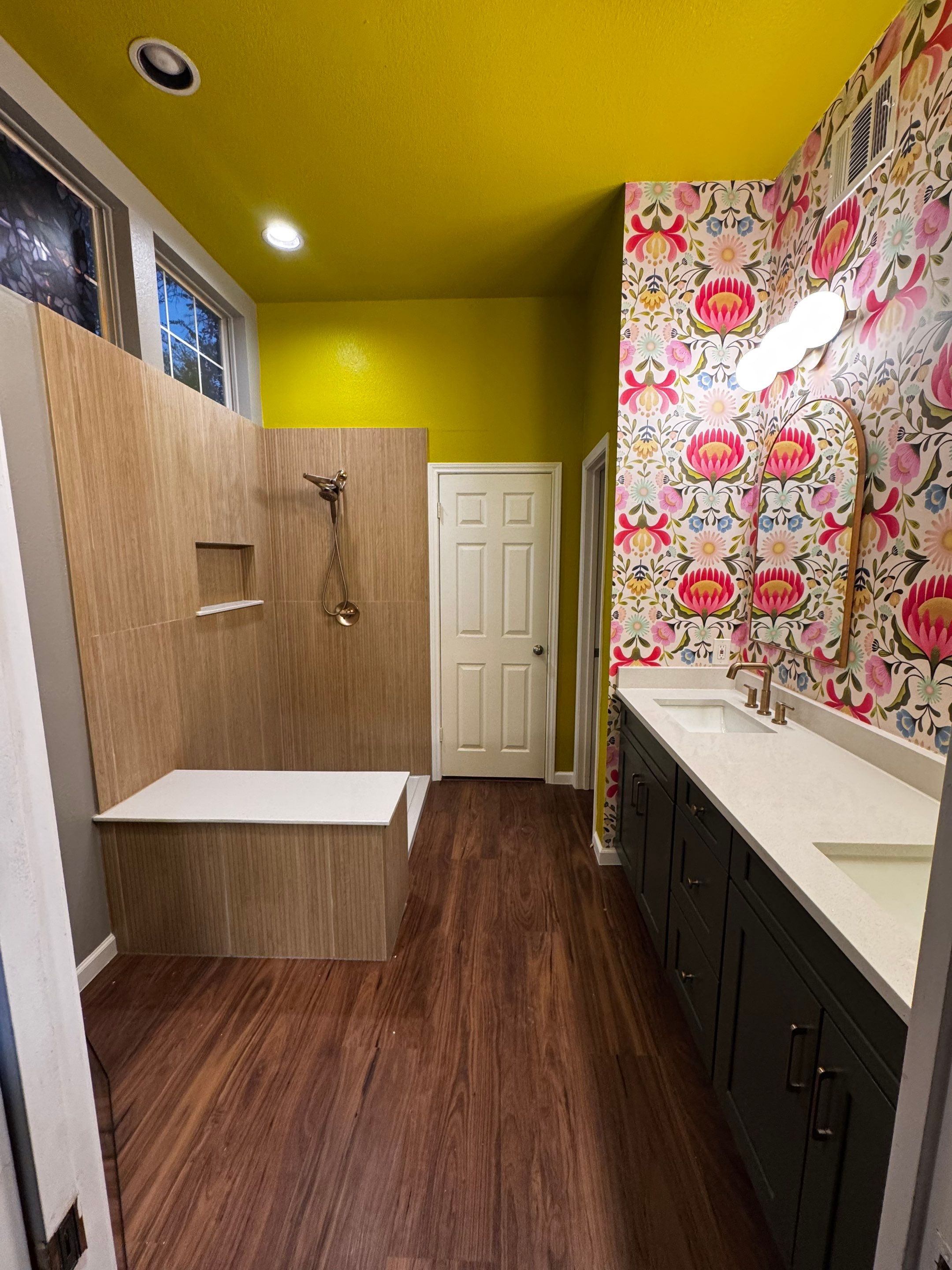 Bold & Colorful Bathroom Remodel | Custom Shower & Statement Wallpaper | San Antonio by Legacy Bath and Kitchen 