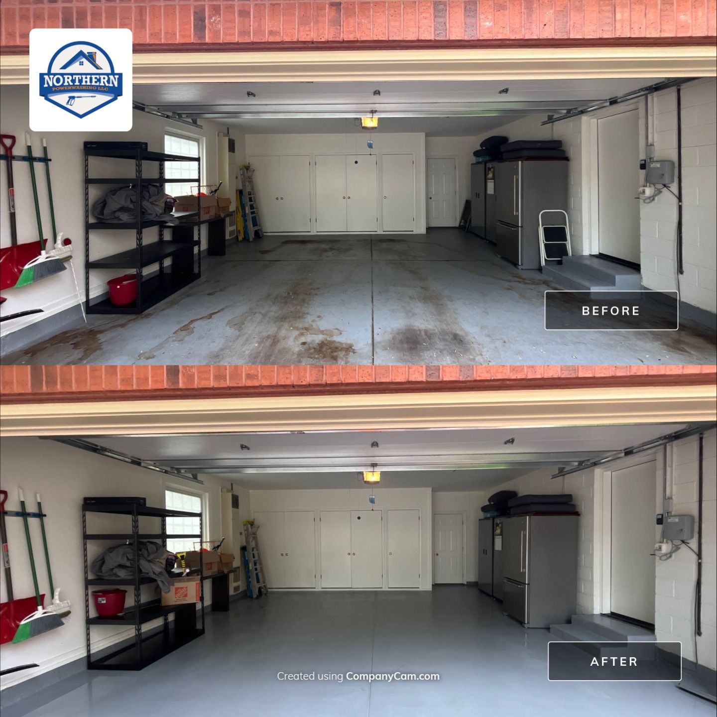 epoxy garage floor cleaning using degreaser by Northern Power Washing LLC.