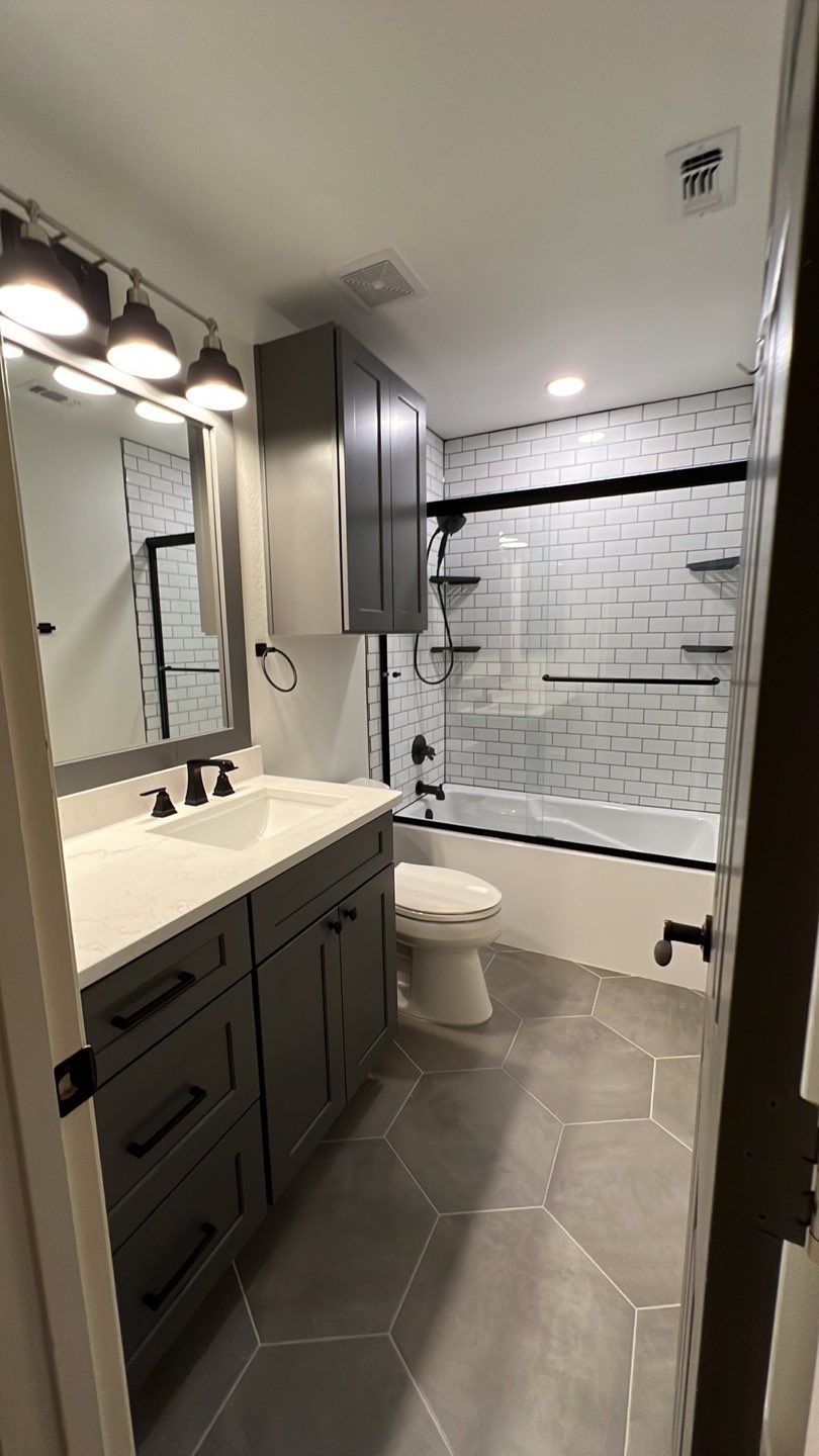 Braun’s Farm Bathroom Remodel | Modern Subway Tile Tub Shower & Custom Vanity in San Antonio by Legacy Bath and Kitchen