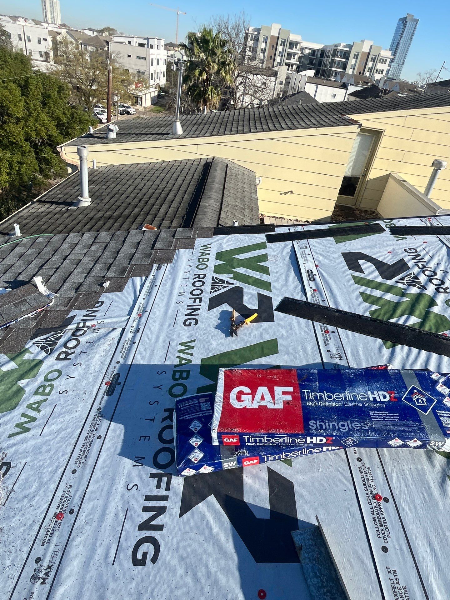 Residential Roofing Installation using GAF Timberline HDZ (Pewter Grey) by WABO Roofing Systems 