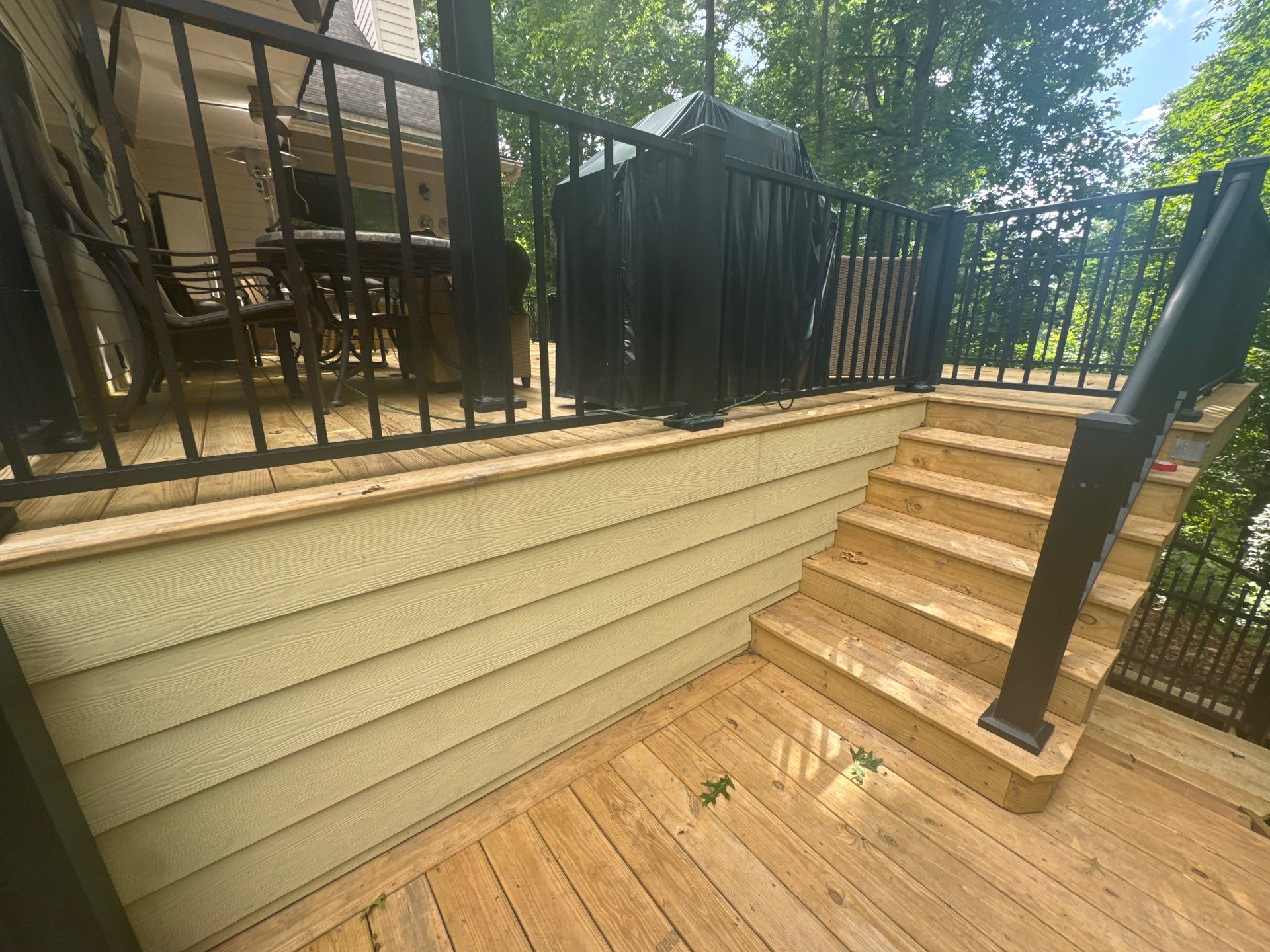 Multi-Level Wood Deck Staining and Restoration in Atlanta by Swift Home Renovations