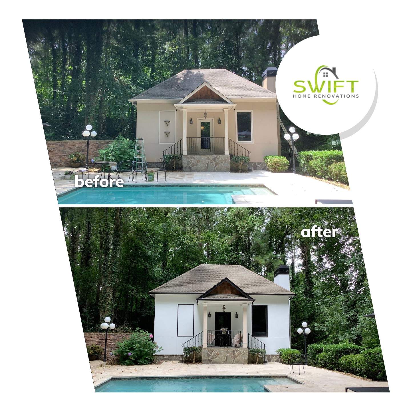 Full Exterior Stucco and Pool House Painting in Marietta by Swift Home Renovations
