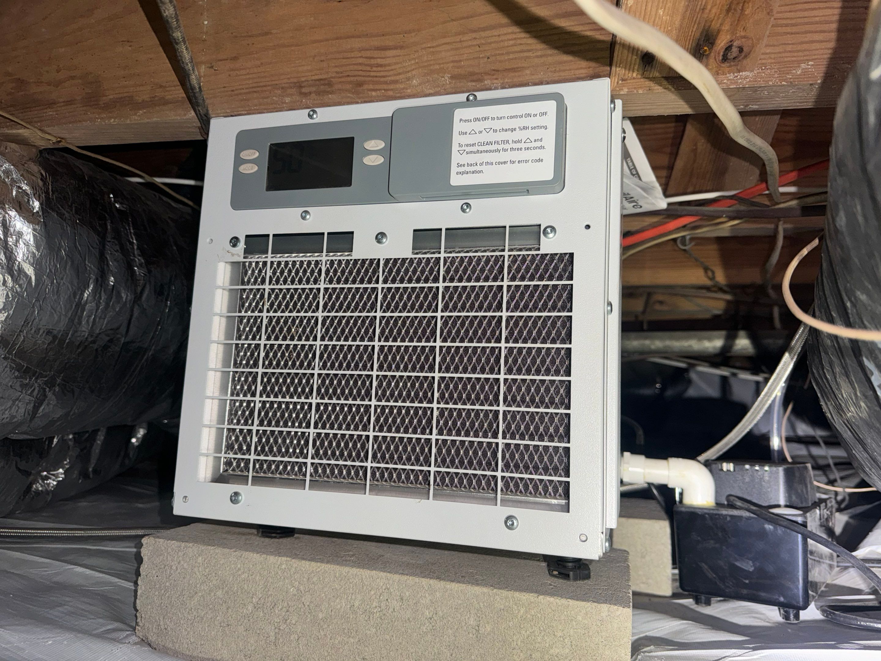 Sealed Crawlspace using Aprilaire E-70 Dehumidifier by Impact Crawlspace
