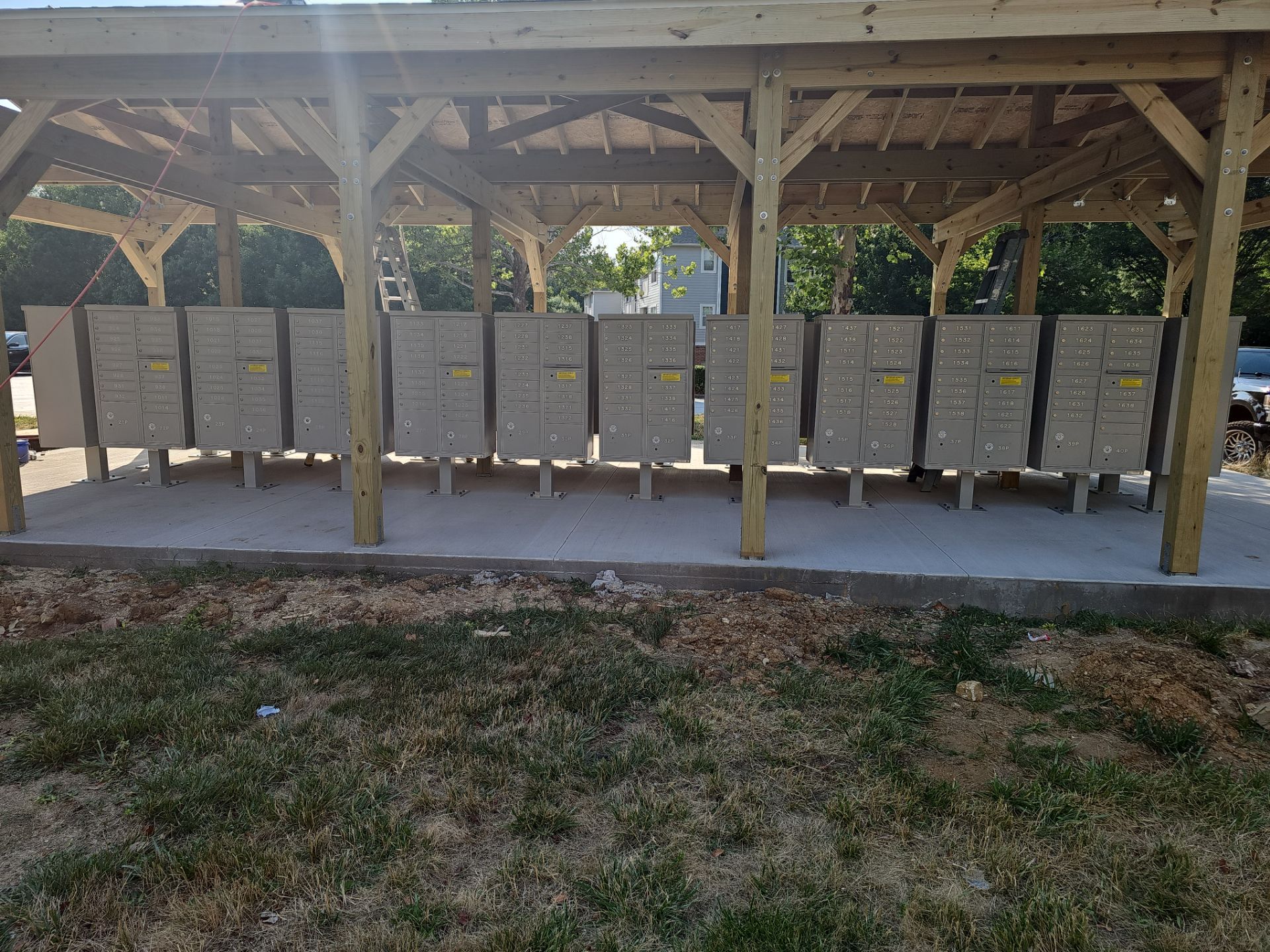 Custom Timber Frame Pavilion for Cluster Mailbox Units in Raleigh by Billy Weatherspoon Contractor