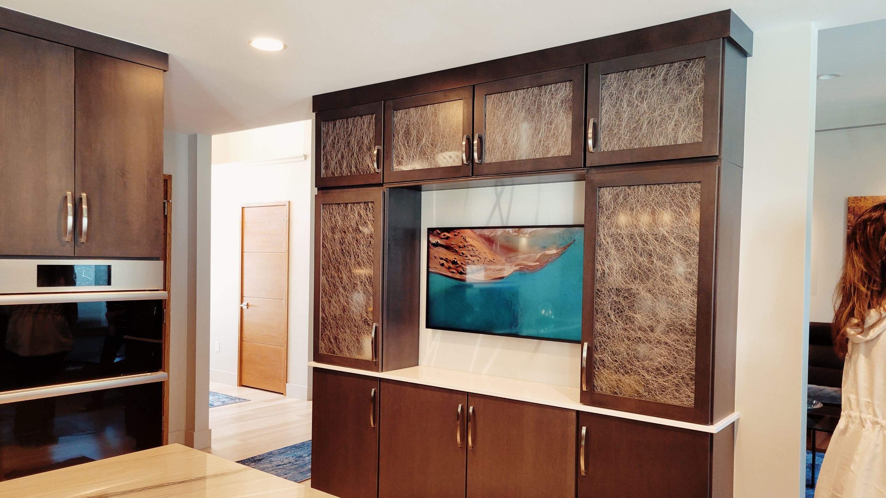 Kitchen Remodel using IMAGIO Misty Curves Solid Glass Backsplash by IMAGIO