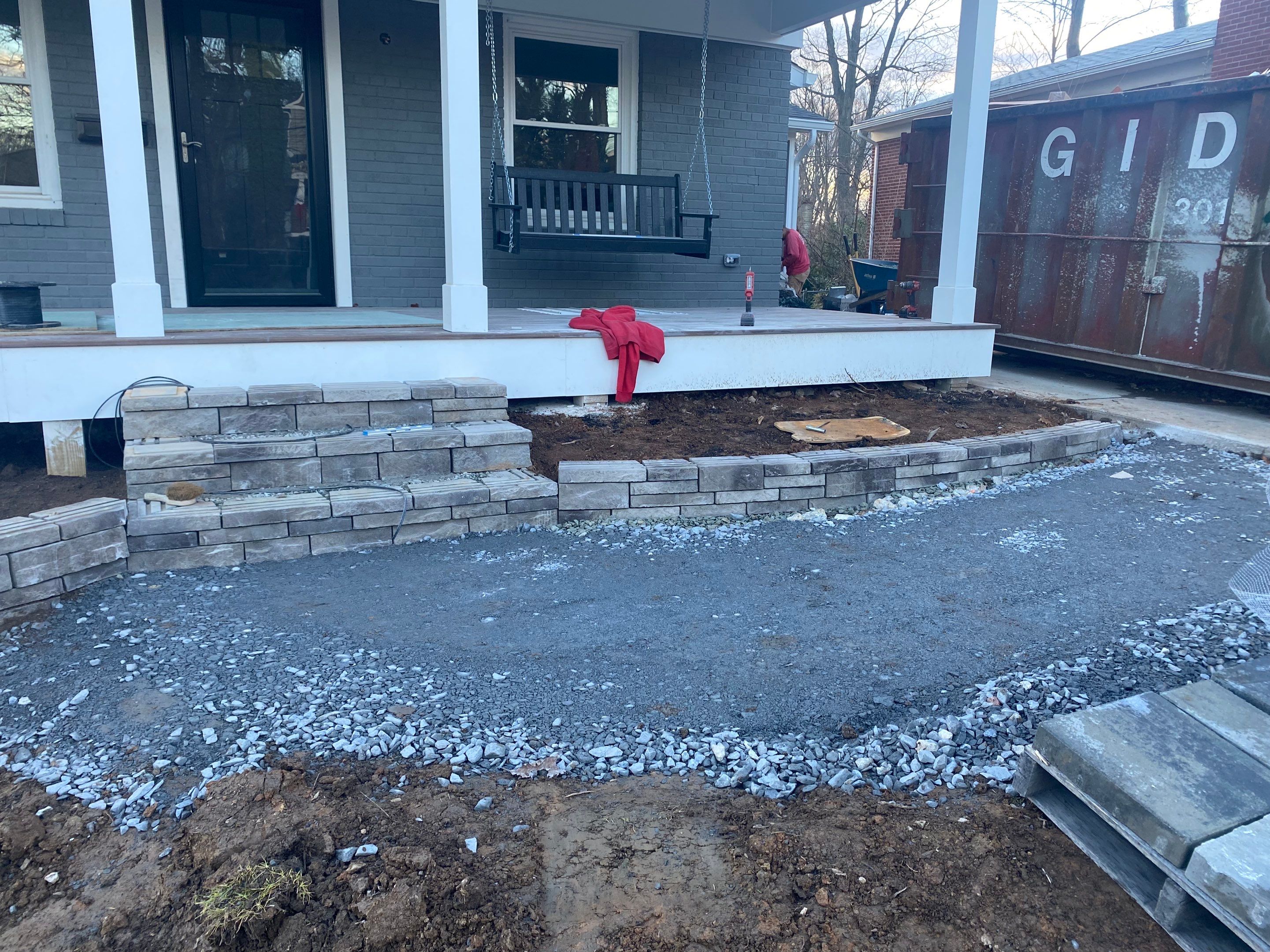 Retaining wall, walkway, small patio and landscape install by The Smet Companies, LLC