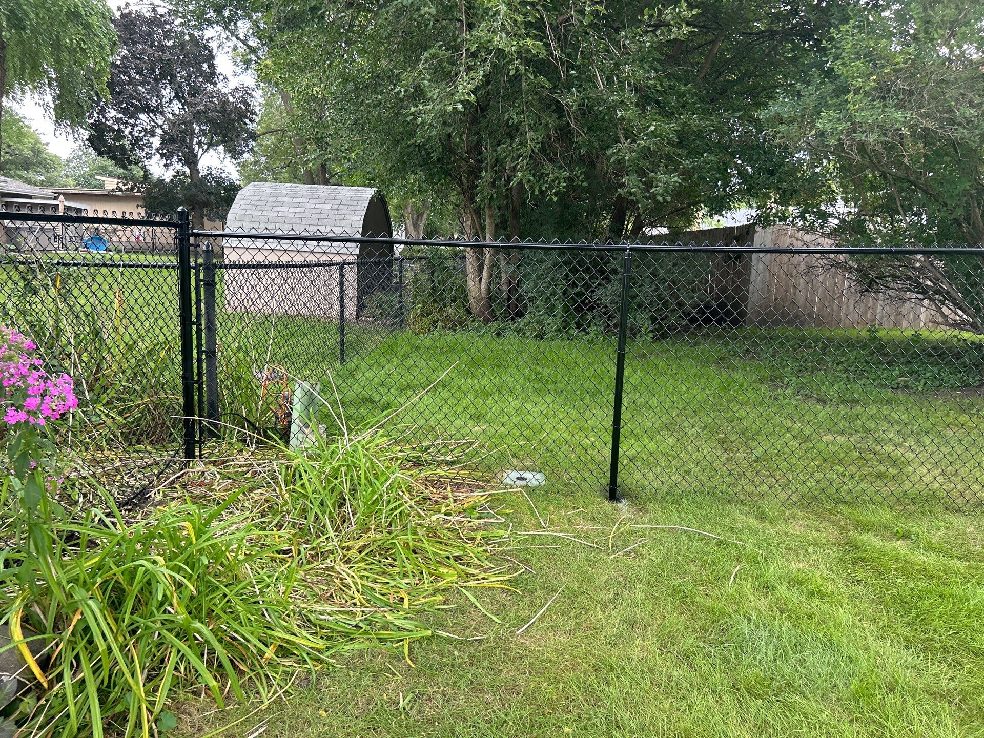 Black Vinyl Coated Chain Link Fence Installation in Waterloo by Perfect Picket Fence and Stain
