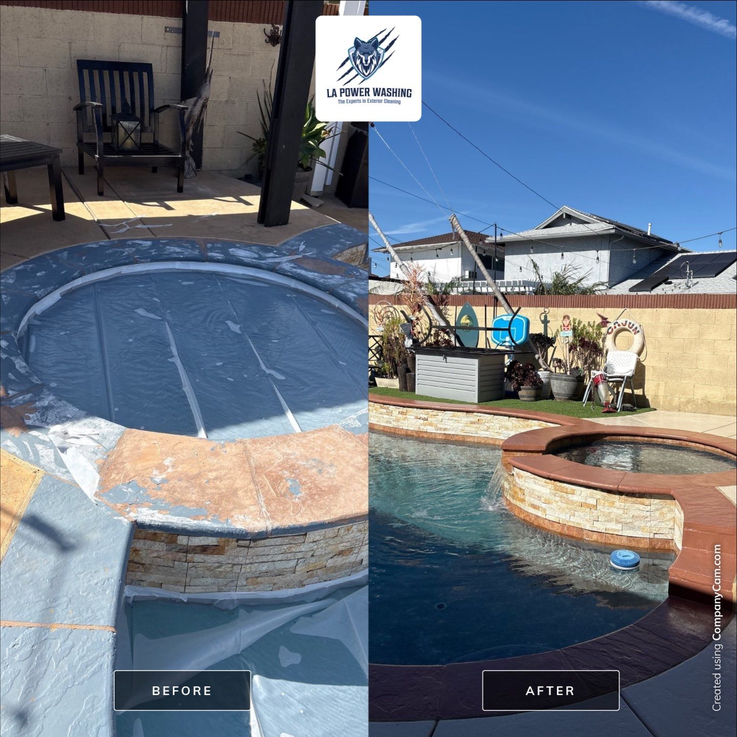 Sandblast & Staining Pool Deck by La Power Washing Inc