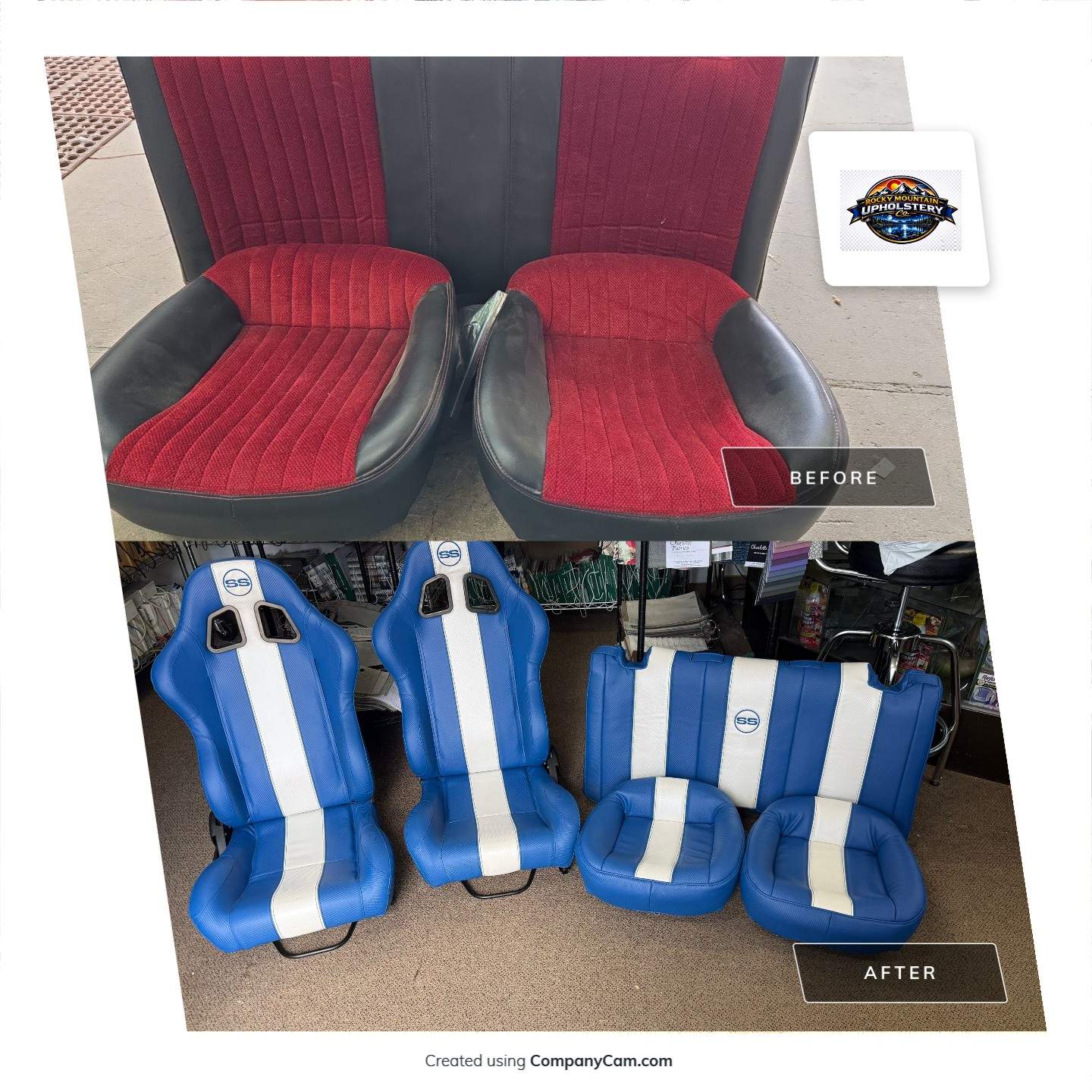 1966 Chevelle custom front & rear seats by Rocky Mountain Upholstery Co