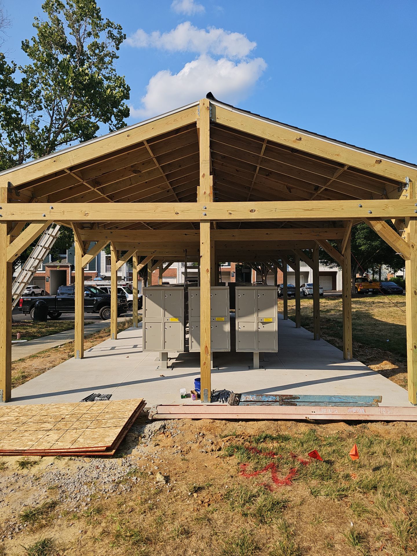 Custom Timber Frame Pavilion for Cluster Mailbox Units in Raleigh by Billy Weatherspoon Contractor