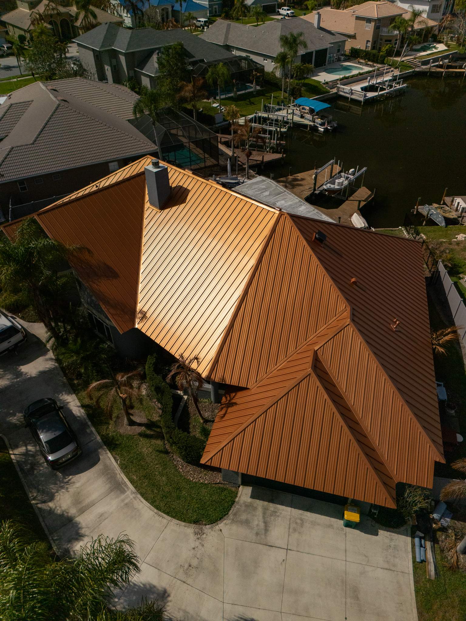 Copper Standing Seam Metal Roof Installation in Merritt Island, Florida by Wiedmann Construction & Roofing