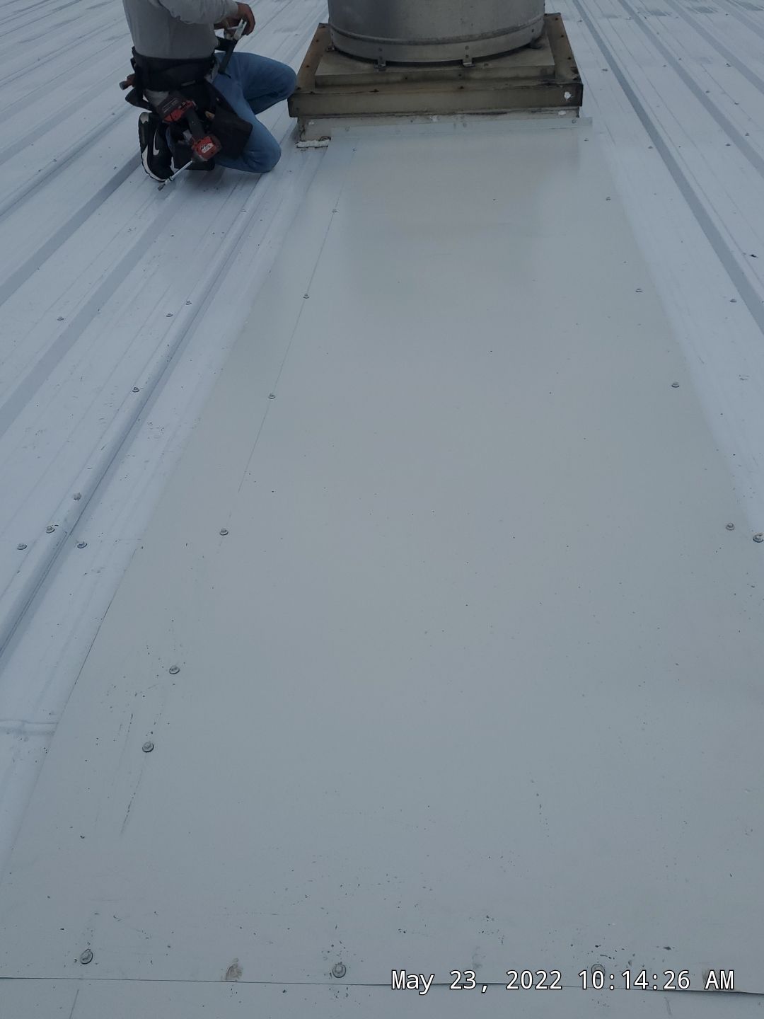 Commercial Roofing Installation using Aluminum Roofing panels by Hostetler Roofing