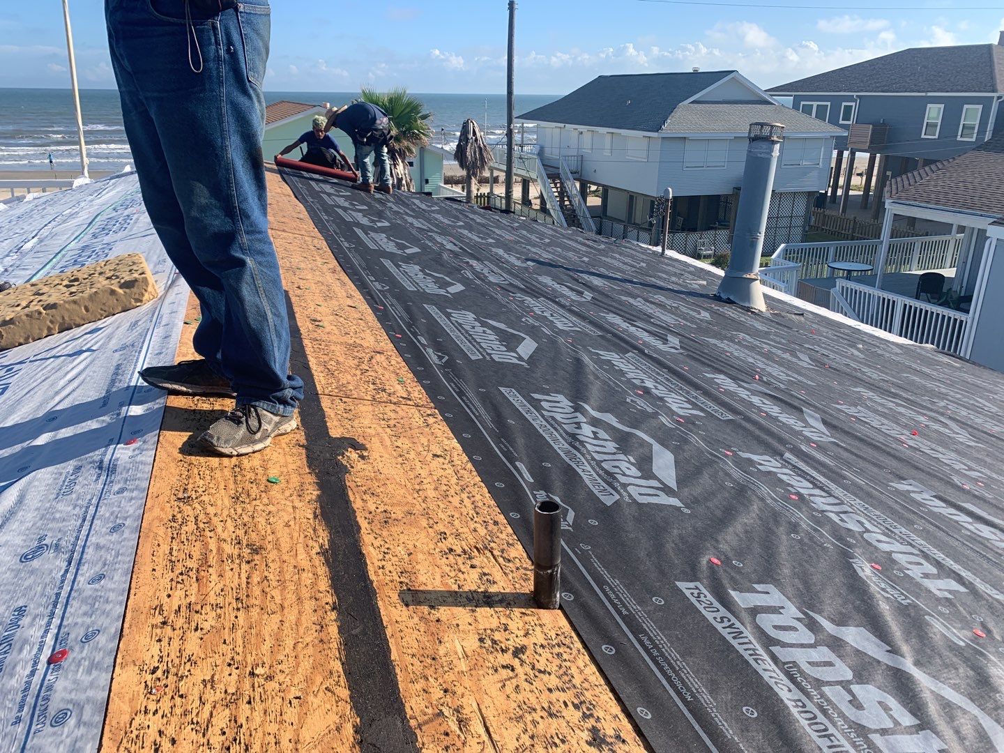 Galveston Waterfront Roof Installation In Progress by Elite Roofing LLC