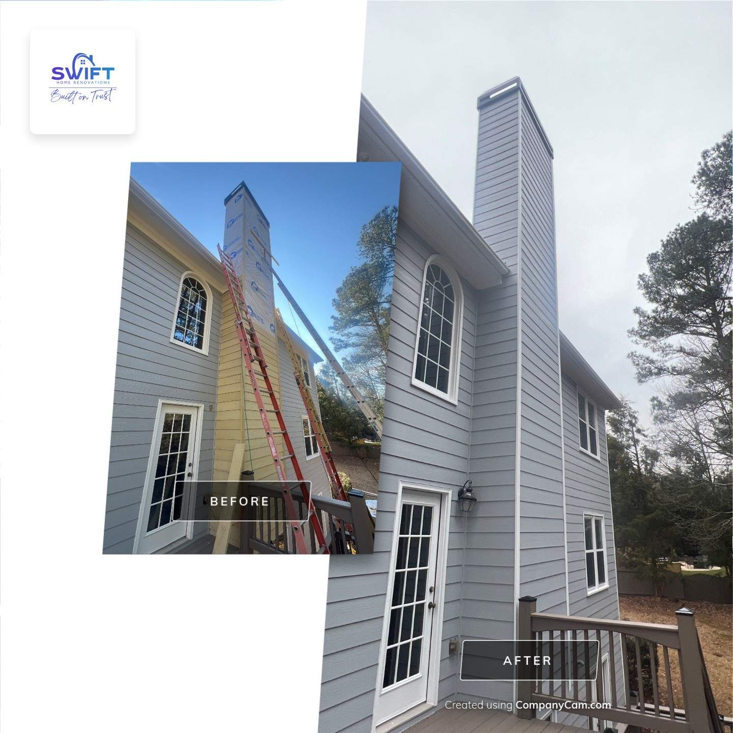 Chimney Siding Reconstruction and Full Exterior Painting in Marietta by Swift Home Renovations