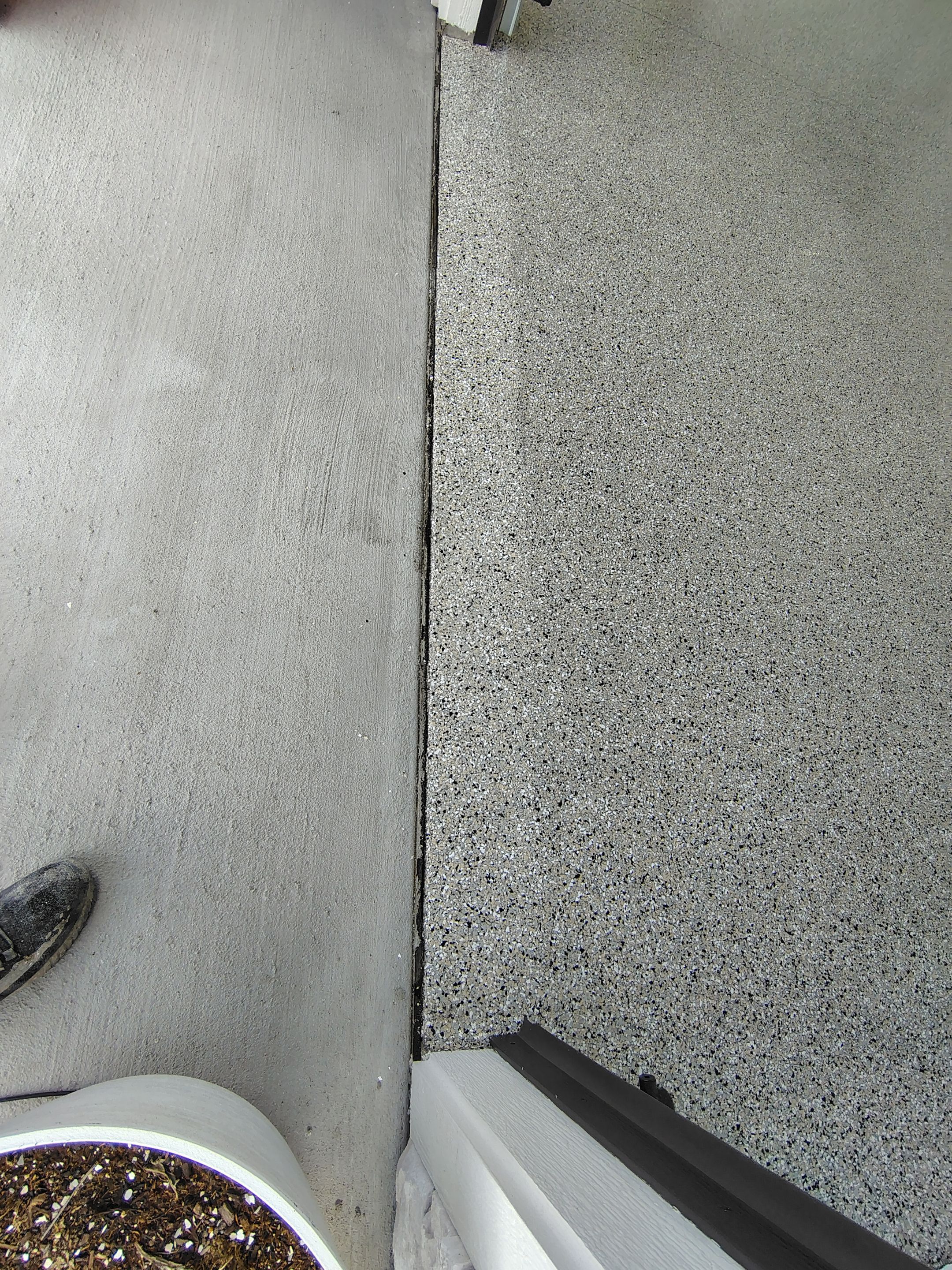 Gray and White Speckled Epoxy Garage Floor Coating in Tea by Select Painting, Coatings & Garage Cabinets