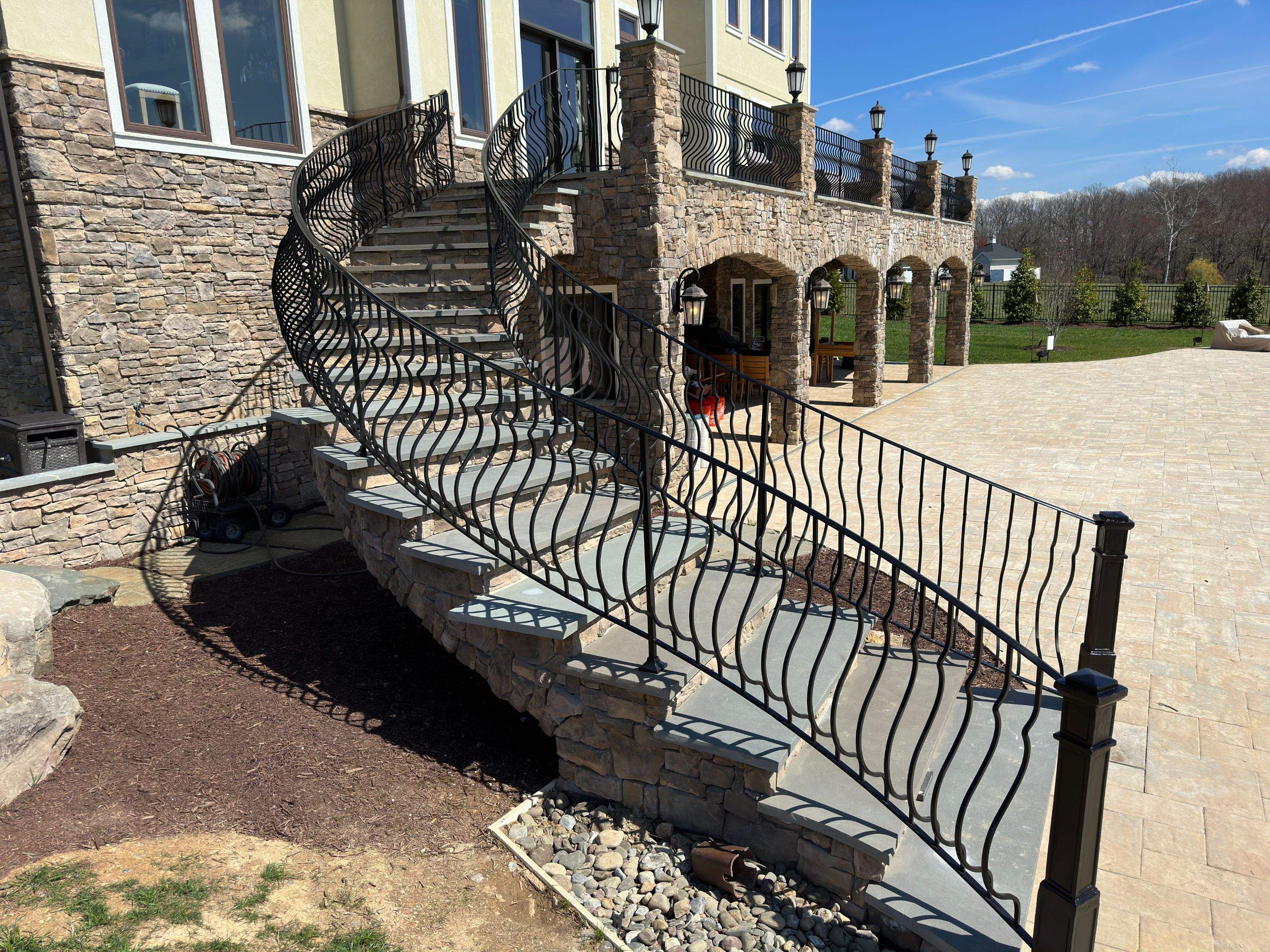 Ornamental Exterior Stair Railings – Custom Slate Surface Mount – Ijamsville, MD by Capitol Iron Works