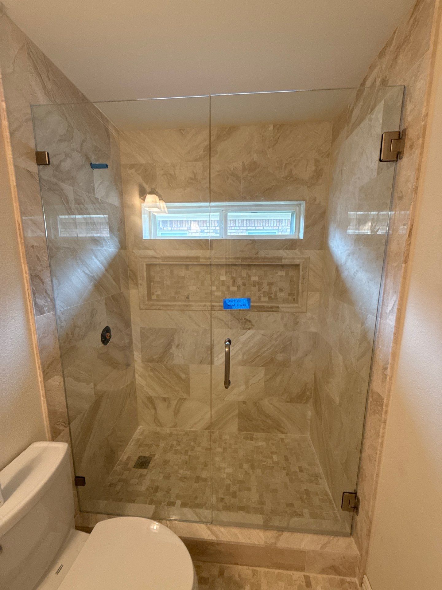 Frameless Shower and Mirror for Closet Applied to Pocket Door by Richardson Glass & Mirror