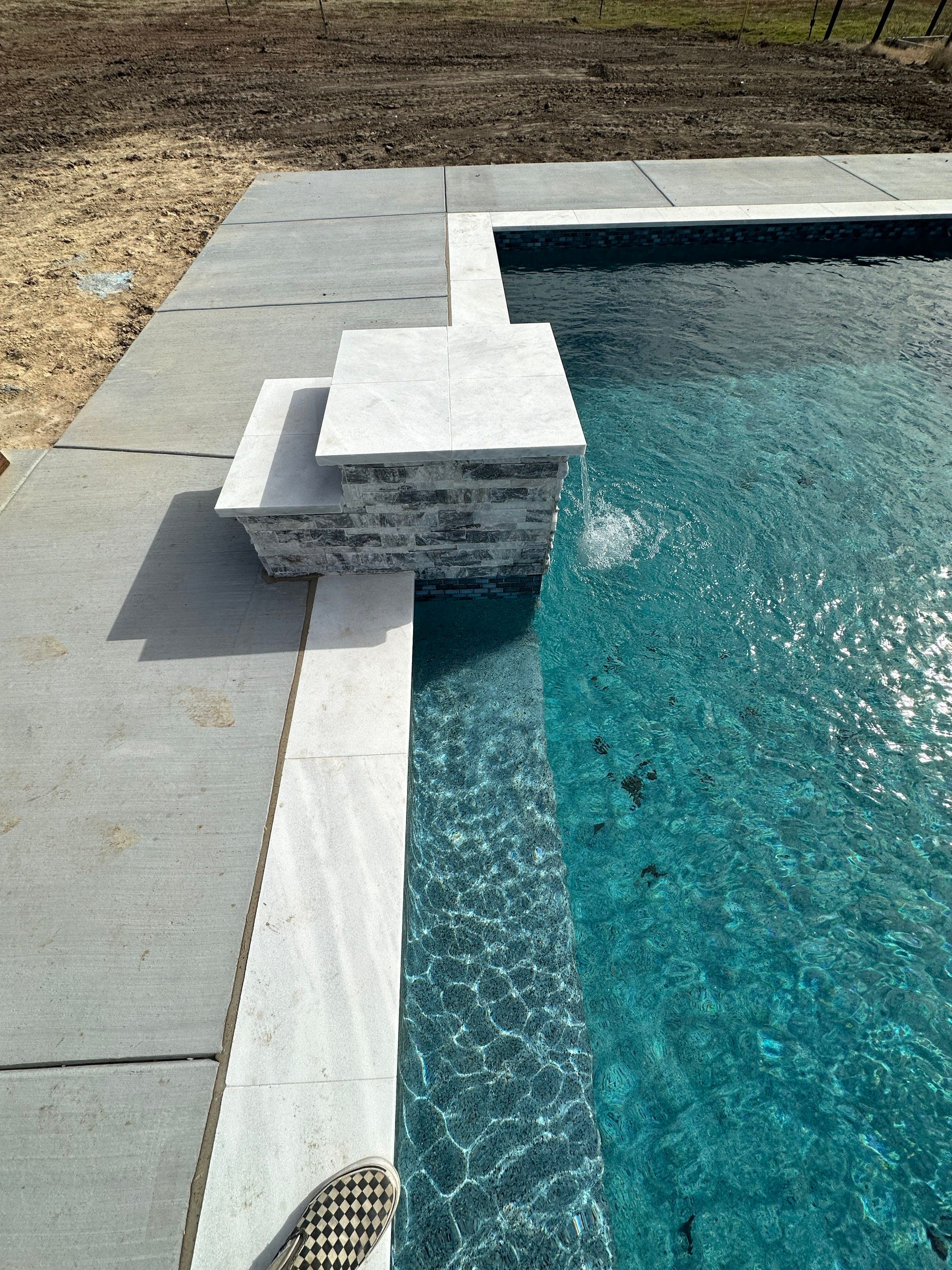 Geometric Pool with Tanning Ledge and Cedar Pergola by Pinnacle Pools and Spas - DFW